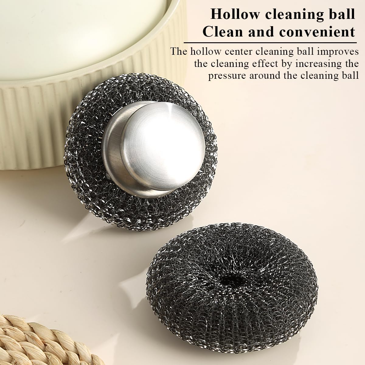 Kyraton Stainless Steel Scourers with Handle to Protect Your Hand Set of 5, Big Metal Wire Wool 4 X 4In Confortable to Hold and Durable and Strong image number 3