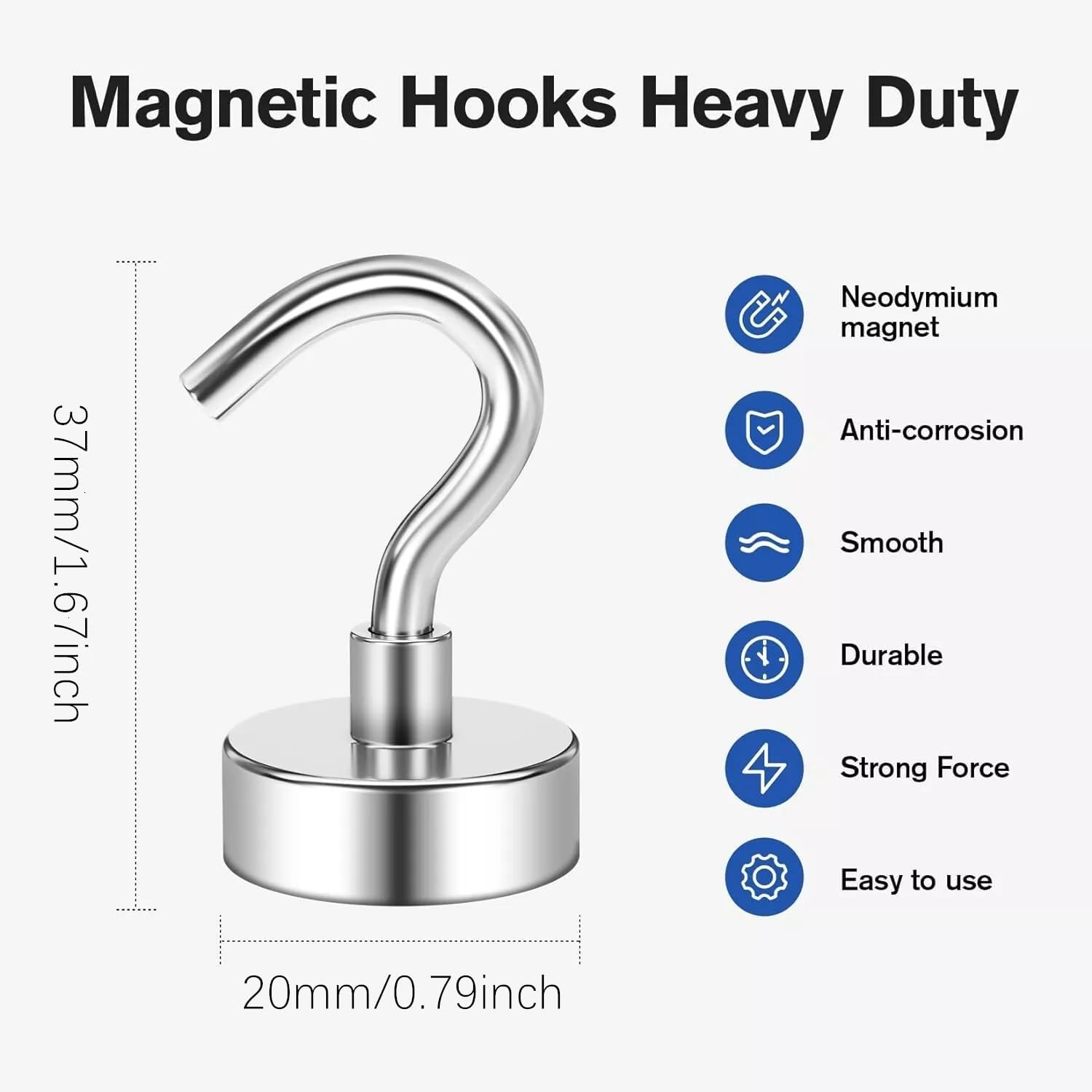 QFM Magnetic Hooks, 35Lbs Heavy Duty Magnets with Hook for Refrigerator, 10Pcs Strong Magnetic Wall Hooks for Hanging, Grill, Toolbox, Storage, Cruise Cabins(20Mm) image number 2