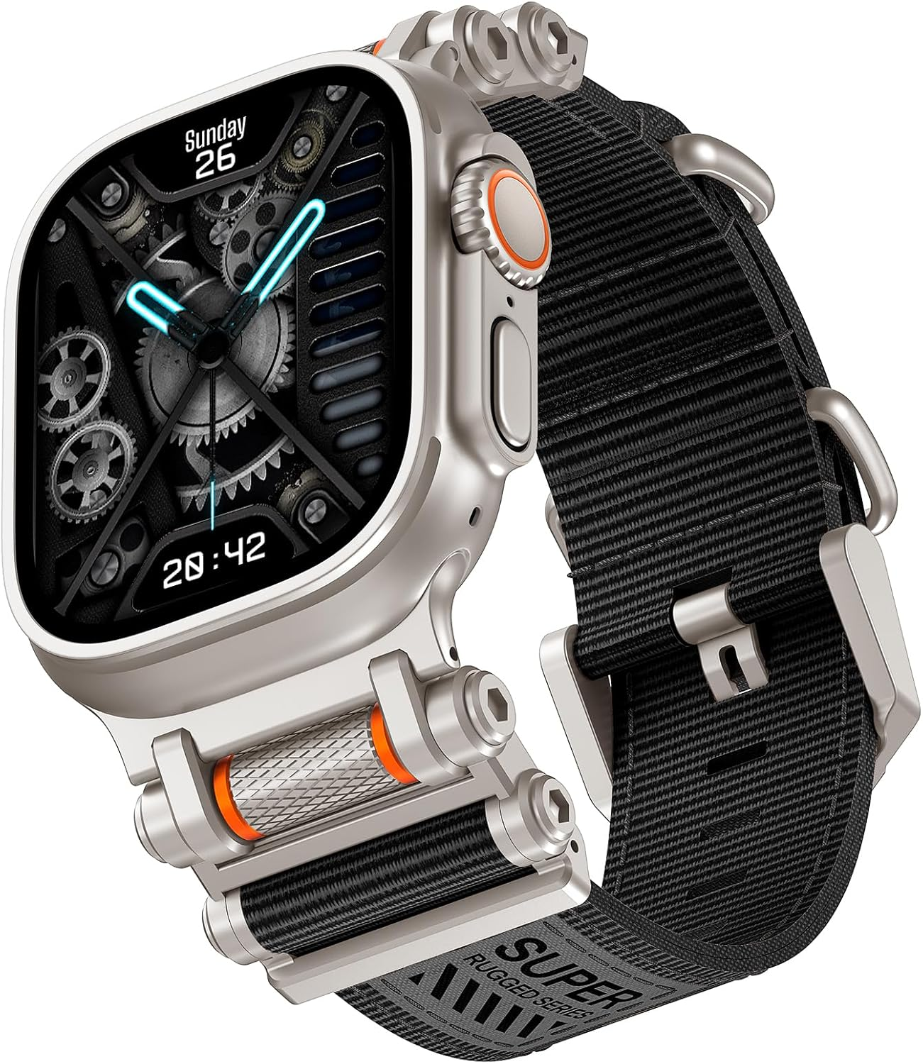 TAURI Band with Stainless Steel Metal Connector Designed for Apple Watch Ultra 3/2/1 49Mm, Iwatch Series 11/10/9/8/7/6/SE/5/4 46Mm/45Mm/44Mm, Innovative Roller Adjustable Nylon Strap