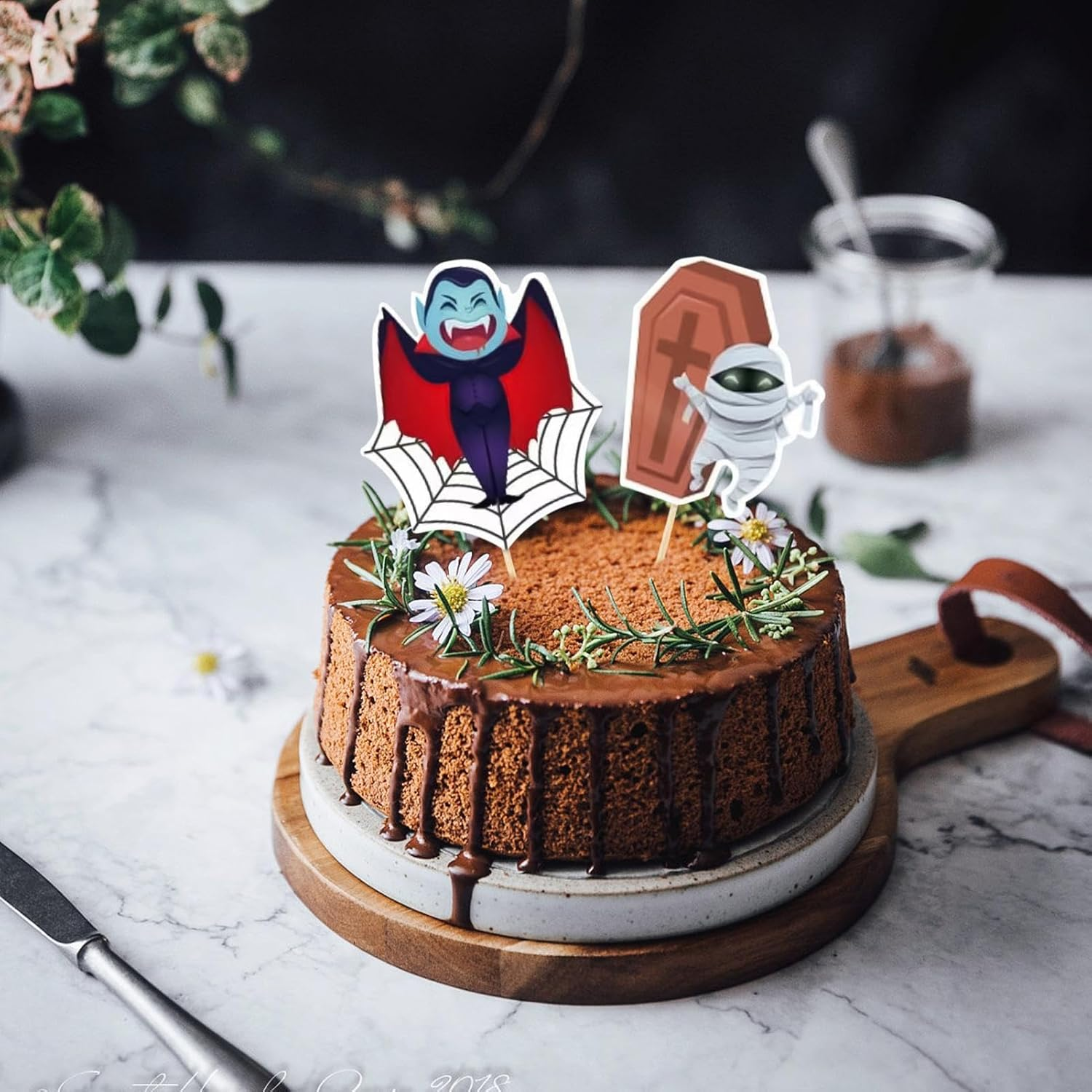 Halloween Dessert Toppers - 7X Cat Cake Decorations,Castle, Zombie, Ghost, Witch, Black Cat, Vampire, Pumpkin Fruit Food Cake Topper for Birthday image number 3