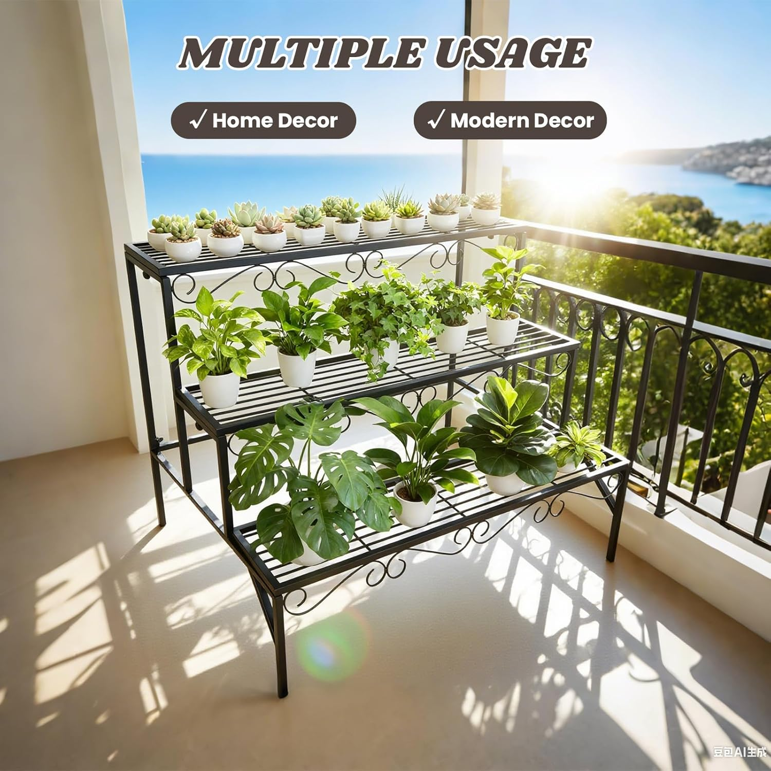 3-Tier Plant Stand, Heavy Duty Plant Stands for Indoor and Outdoor, 27" Flower Pots Plant Storage Shelf Decoration Racks for Living Room, Balcony, Patio image number 1