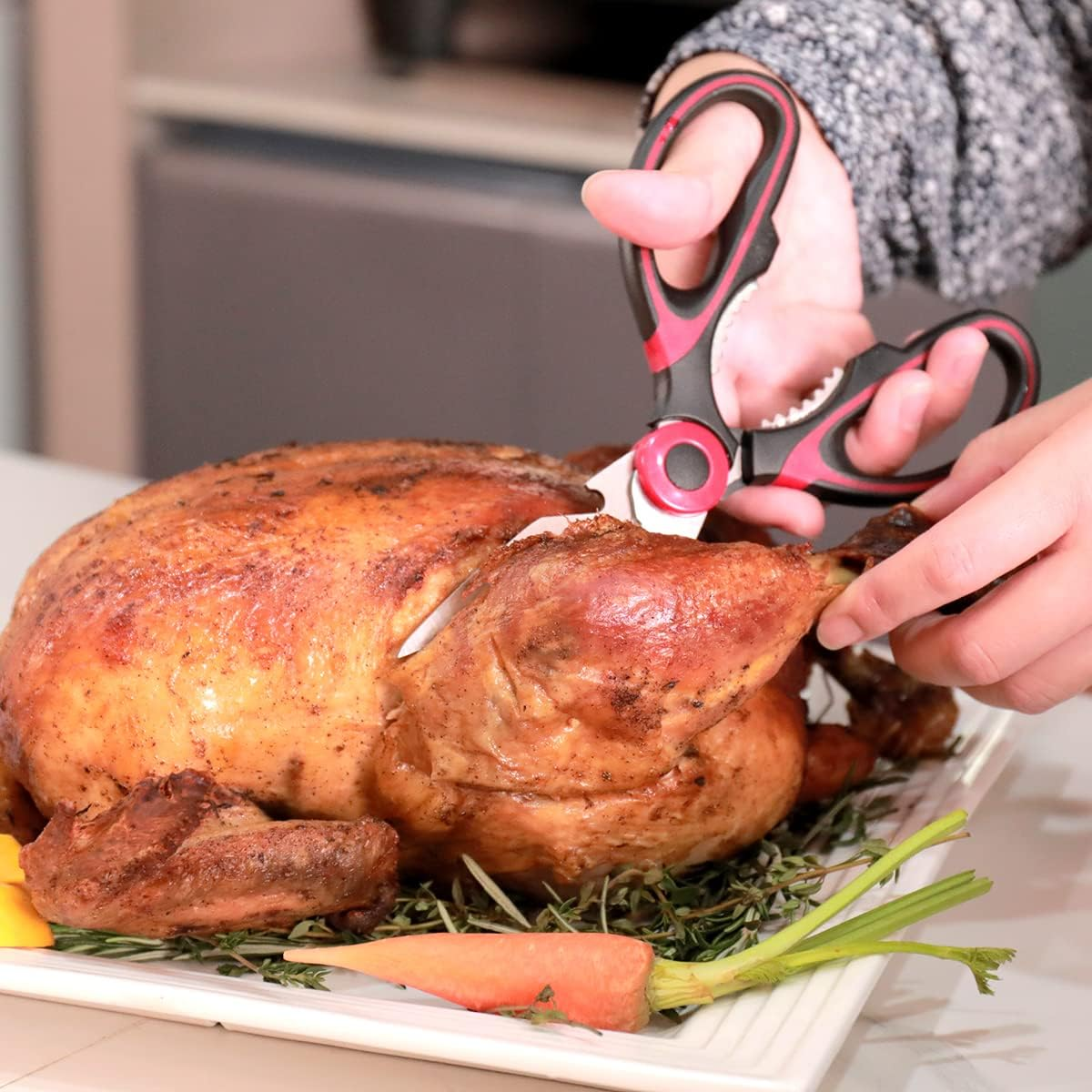 Acelone Kitchen Shears,Kitchen Scissors Heavy Duty Meat Scissors Poultry Shears, Dishwasher Safe Food Cooking Scissors All Purpose Stainless Steel Utility Scissors, 2-Pack (Red,Aqua) (Red,Aqua) image number 2