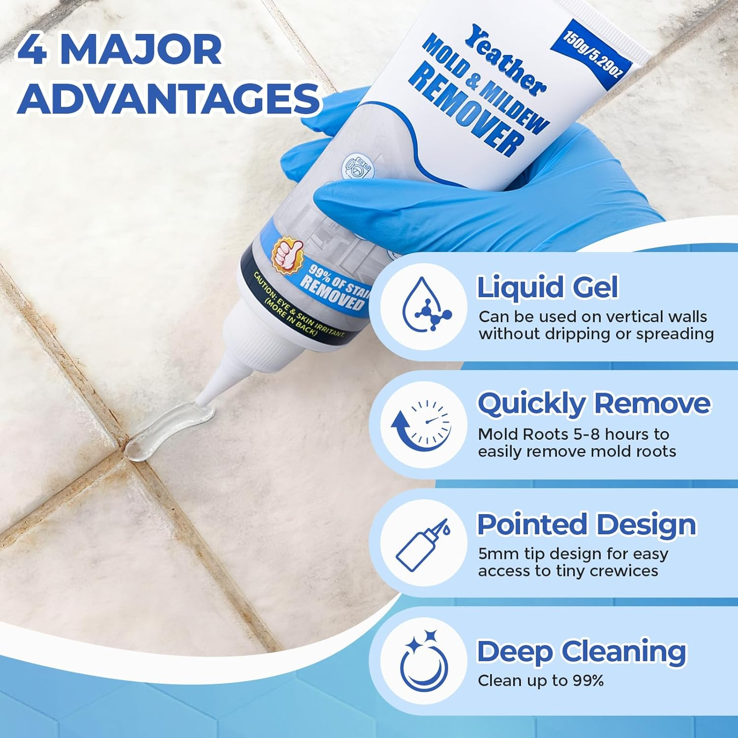 Yeather 300G (2X150G) Mould Remover Gel - Home Mold & Mildew Stain Remover Gel for Washing Machine Seals, Refrigerator Strips, Tile Gaps, Kitchen, Showers, Household & Cleaning image number 2