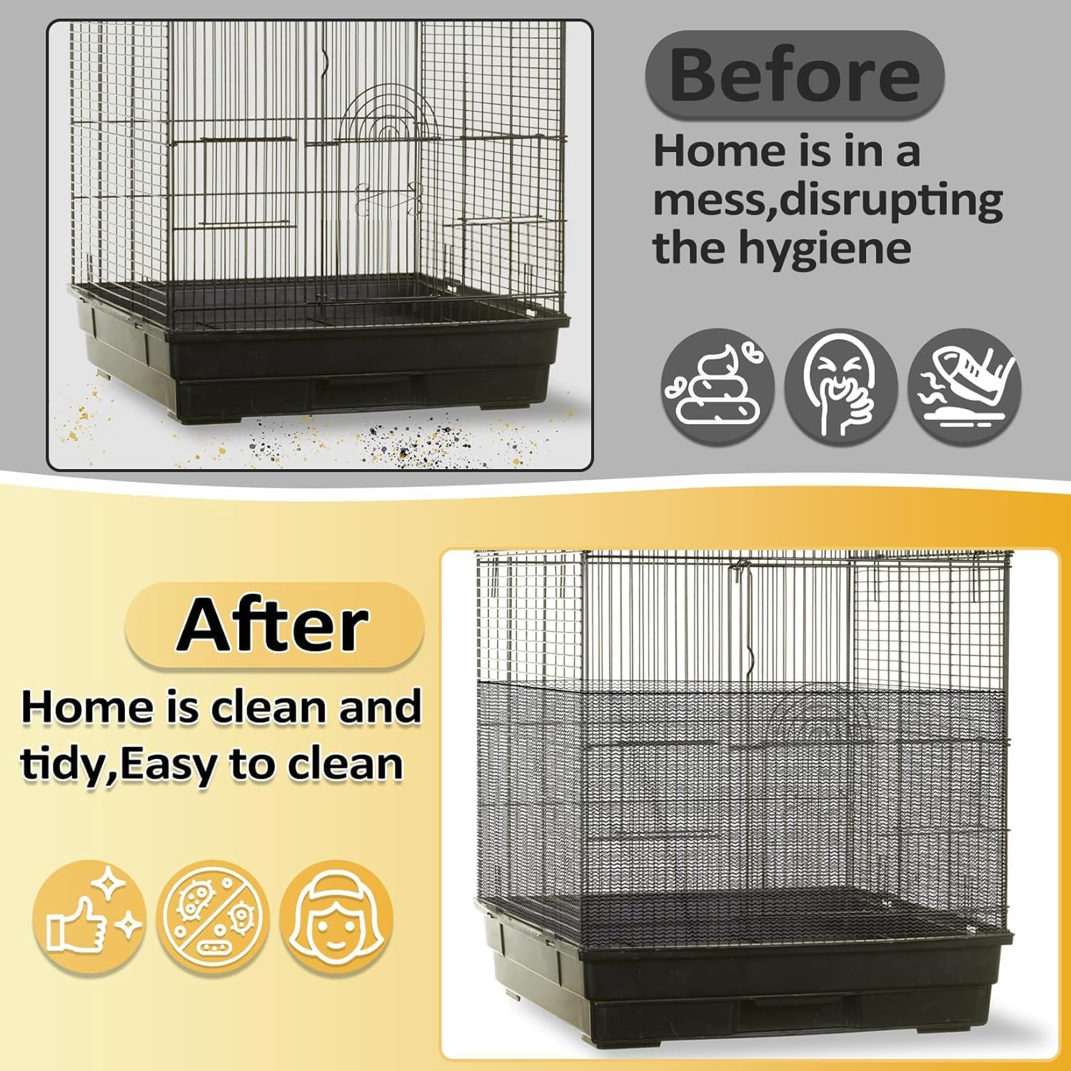 Tjhypenete 2 PCS Bird Cage Cover, Universal Bird Cage Seed Catcher, Ventilated Nylon Large Size Bird Cage Cover, Parrot Guard Net Cover, Birdcage Mesh Stretchy Skirt for Parakeet round Square Cage image number 2