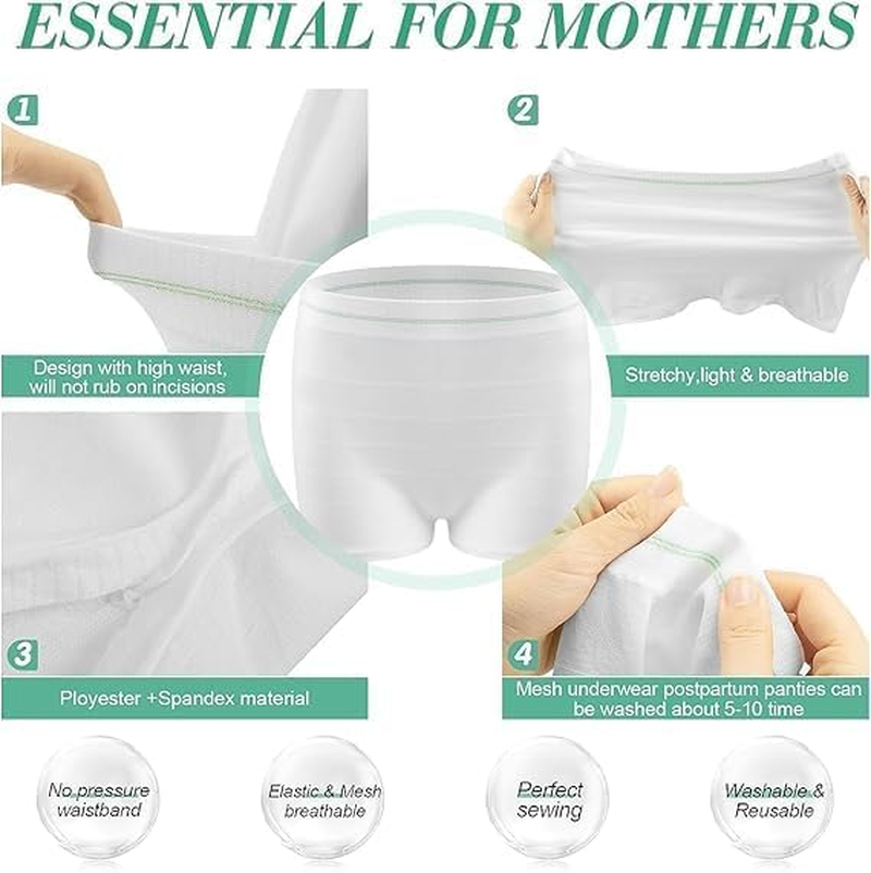 Disposable Postpartum Underwear for Women, High Waist Breathable Mesh Panties for C-Section Recovery & Maternity Hospital Care Soft, Stretchable and Washable Post-Surgery Briefs (XL) image number 2