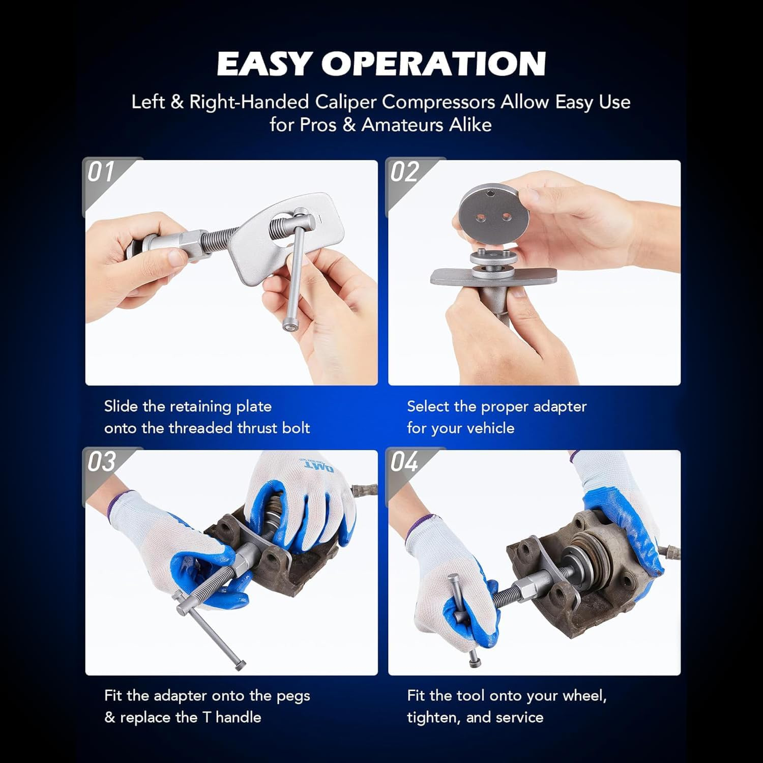 24Pcs Heavy Duty Disc Brake Piston Caliper Compressor Rewind Tool Set and Wind Back Tool Kit for Brake Pad Replacement Reset, Fits Most American, European, Japanese Autos Blue - Blue image number 6