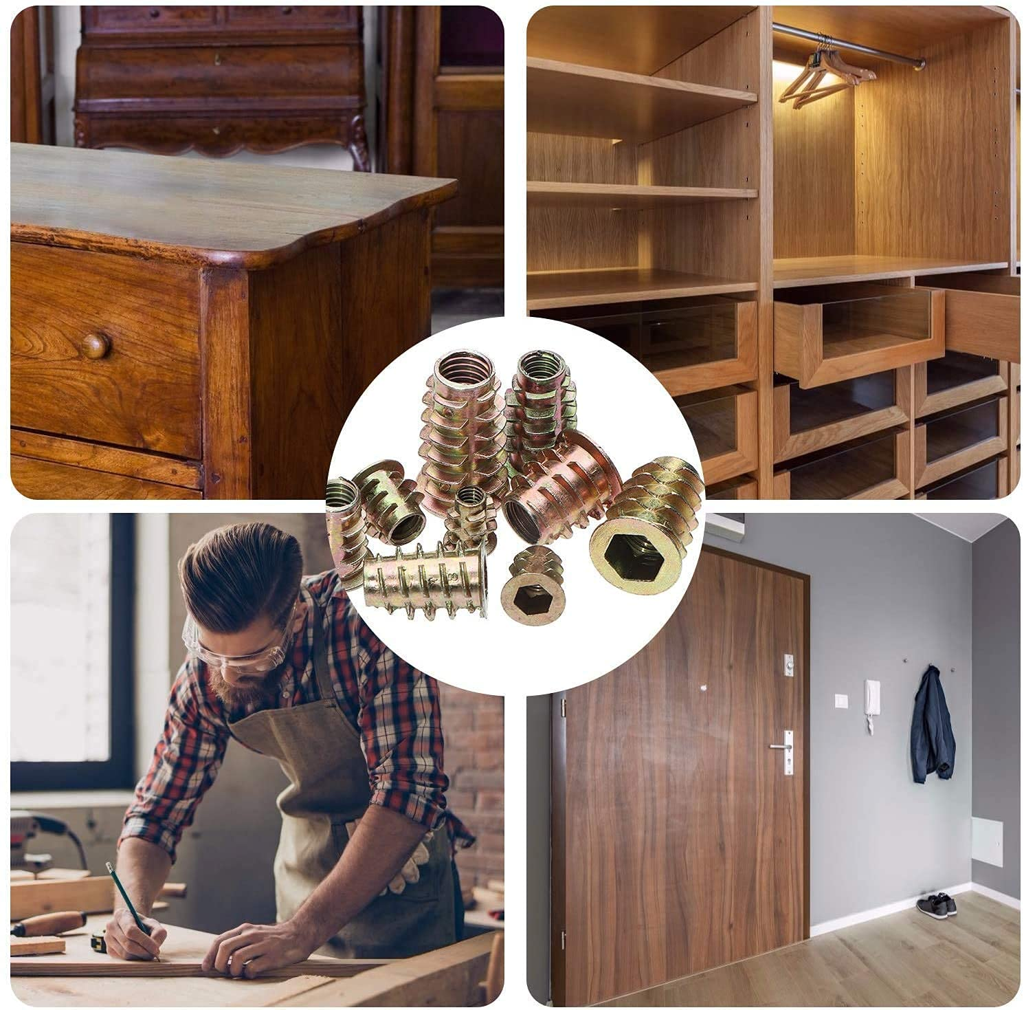 Vlookee 130PCS Metric Threaded Inserts Nuts Assortment Tool Kit,Hex Head Barbed Trapezoidal Nuts,M4 M5 M6 M8 M10 Metric Insert Nuts,Zinc Alloy T-Shaped Nut for Mechanical DIY Furniture image number 2