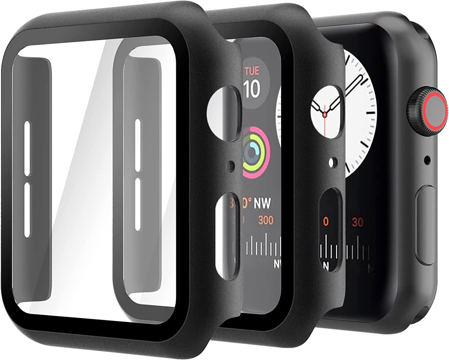 Hianjoo (2 Pack) Case Compatible with Apple Watch SE 2022 Series 6 Series 5 Series 4 40Mm, Built-In HD Tempered Glass Screen Protector Overall Cover Replacement for Iwatch SE 2022 Series 6/5/4, Black image number 3