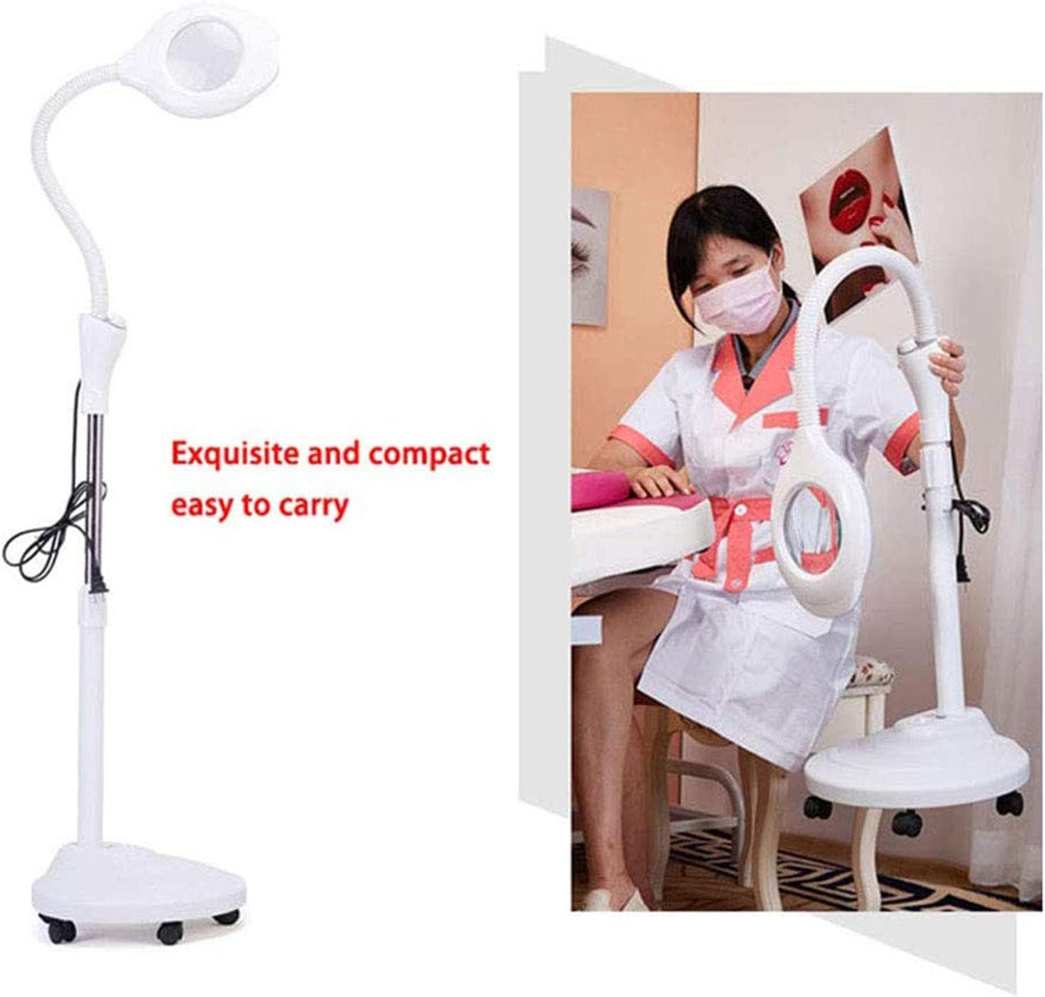 LED Floor Standing Magnifying Lamp, Magnifying Glass Lamp, with Rolling Floor Stand Magnifier Floor Cold Light Magnifier for Embroidery Adjustable Arm Adjustable Beauty XXZ