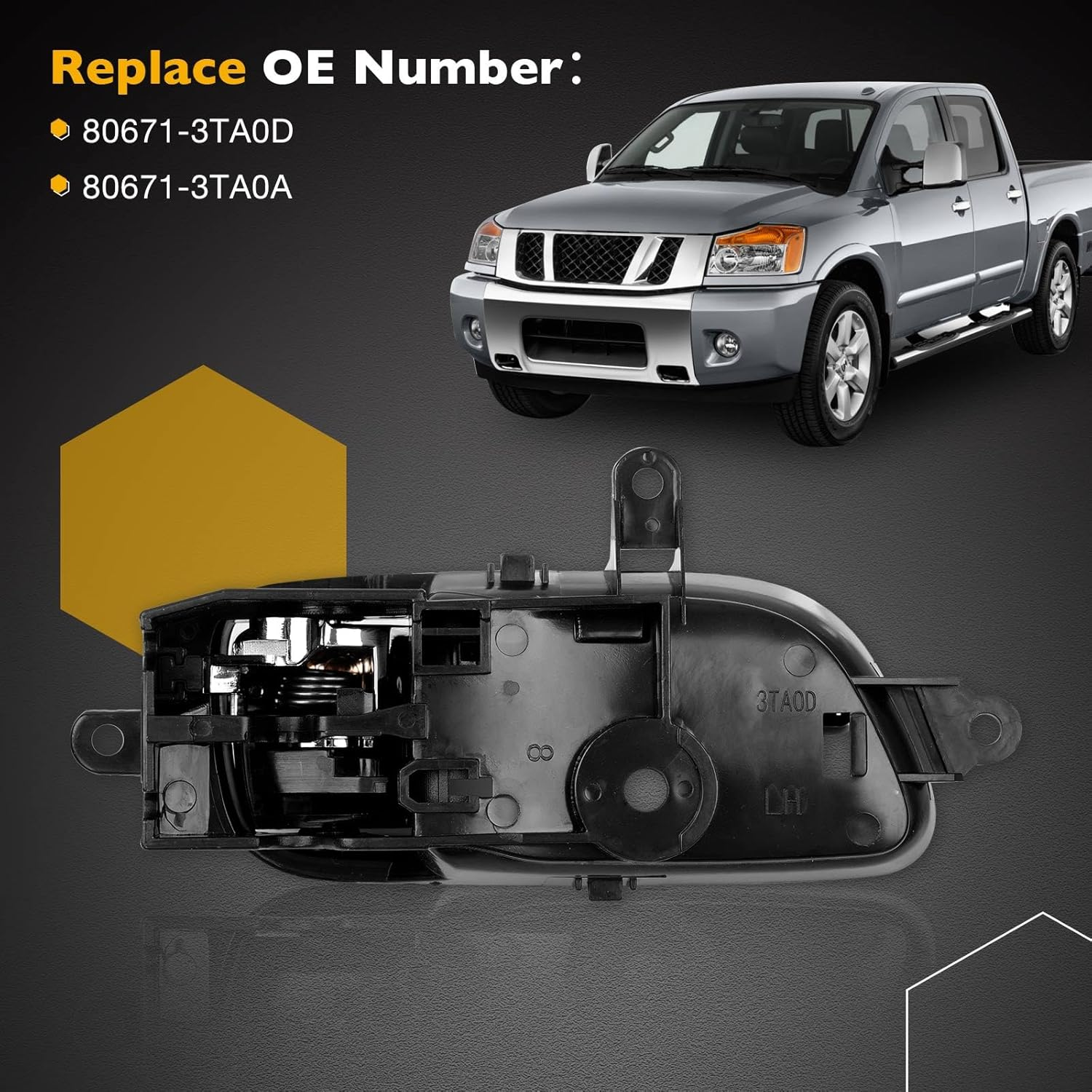 Interior Door Handle Front Rear Left Driver Side | for 2013-2017 Nissan Altima Pathfinder, 2015 2017 Nissan Titan, 2016-2017 Titan XD, 2015-2017 Nissan Murano | Replaces# 80671-3TA0D, 80671-3TA0A image number 2