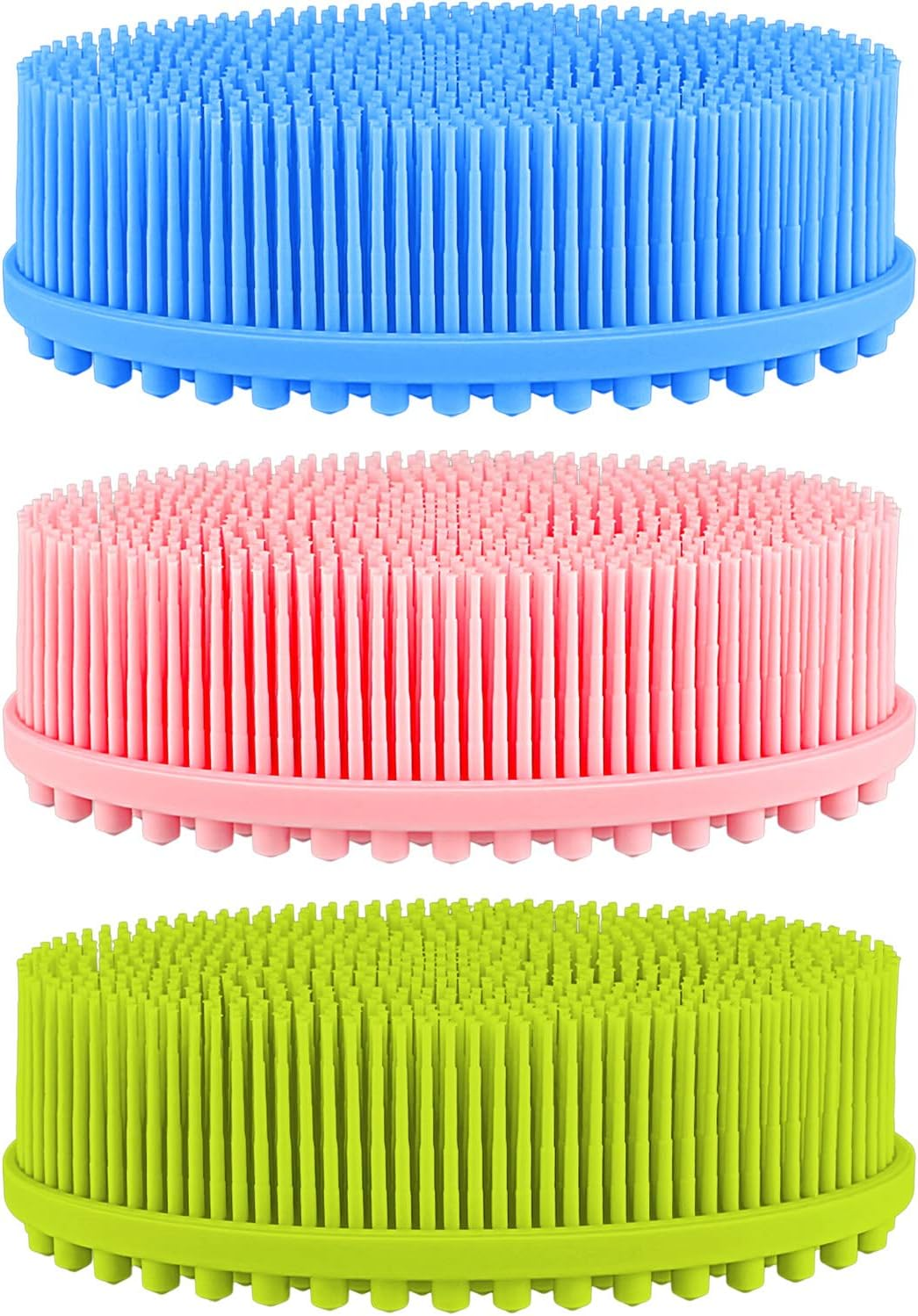 BBTO 3 Pieces Exfoliating Silicone Body Scrubber Body Silicone Scrubber Brush Silicone Body Wash Scrubber for Skin Exfoliation, 3 Colors (Pink, Blue and Green)