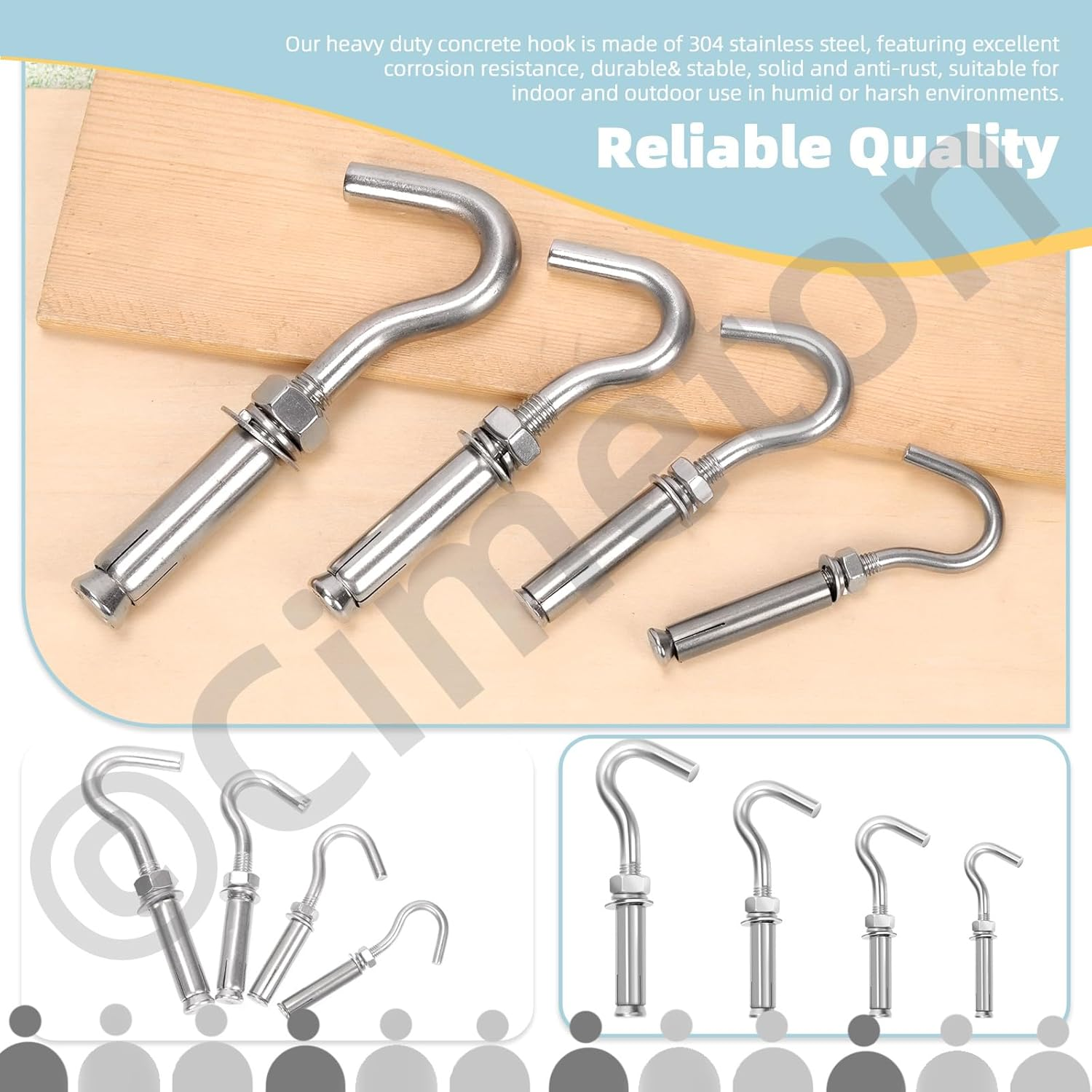 Cimeton 6Pcs M12 Concrete Wall Hook 304 Stainless Steel Expansion Hook Heavy Duty Hook Concrete Wall Hook Screw Open Cup Hook Heavy Duty Hooks Expansion Bolts image number 6