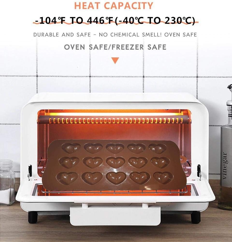 15-Cavity Heart Shape Chocolate Mould, Set of 4 PCS Silicone Valentine Heart Chocolate Gummy and Candy Mold by Onlineforu