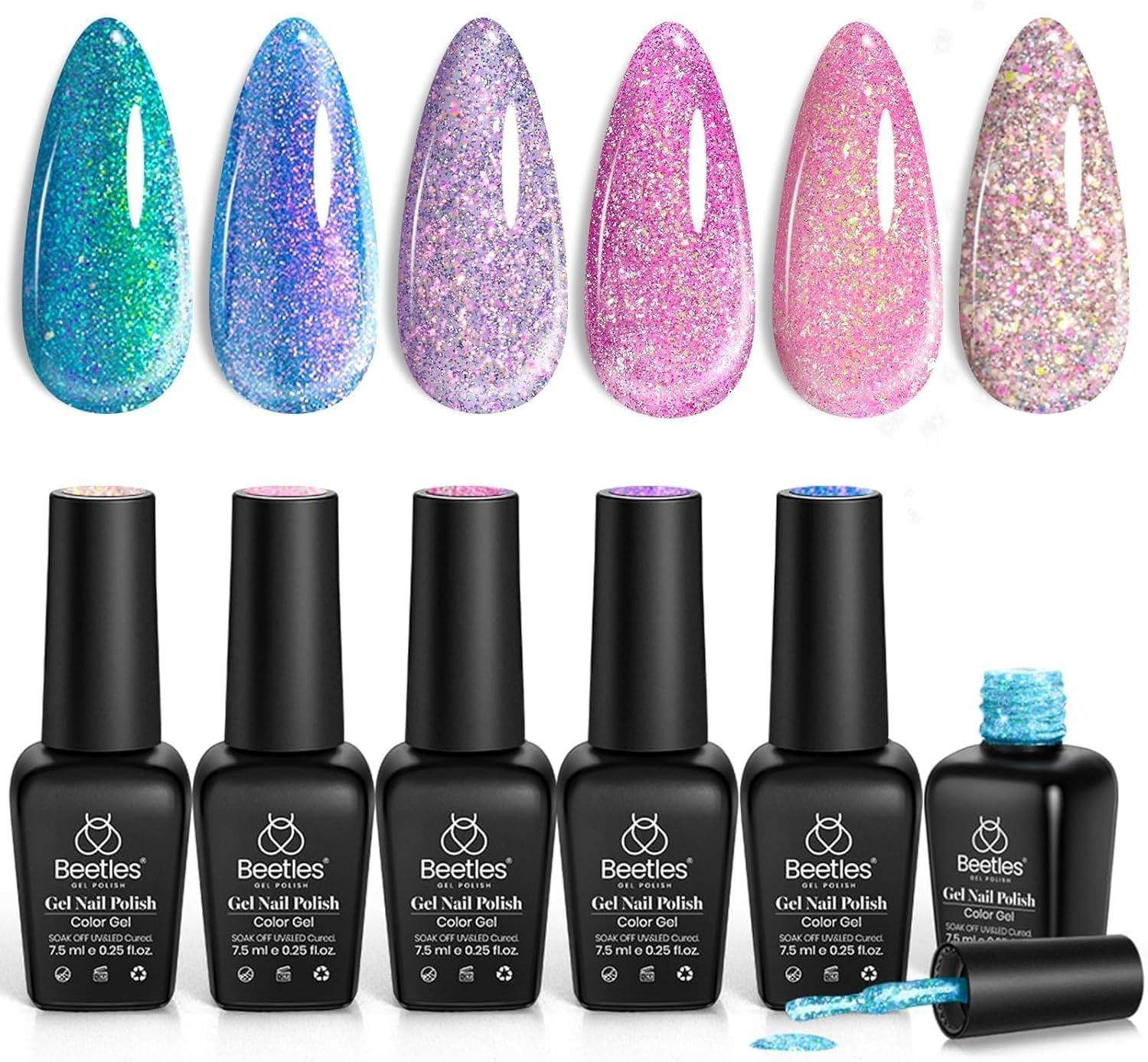 Beetles 6 Colors Gel Nail Polish Kit, Romantic Garden Pink Purple Glitter Gel Polish Milky White Soak off Nail Lamp Cured Nail Art