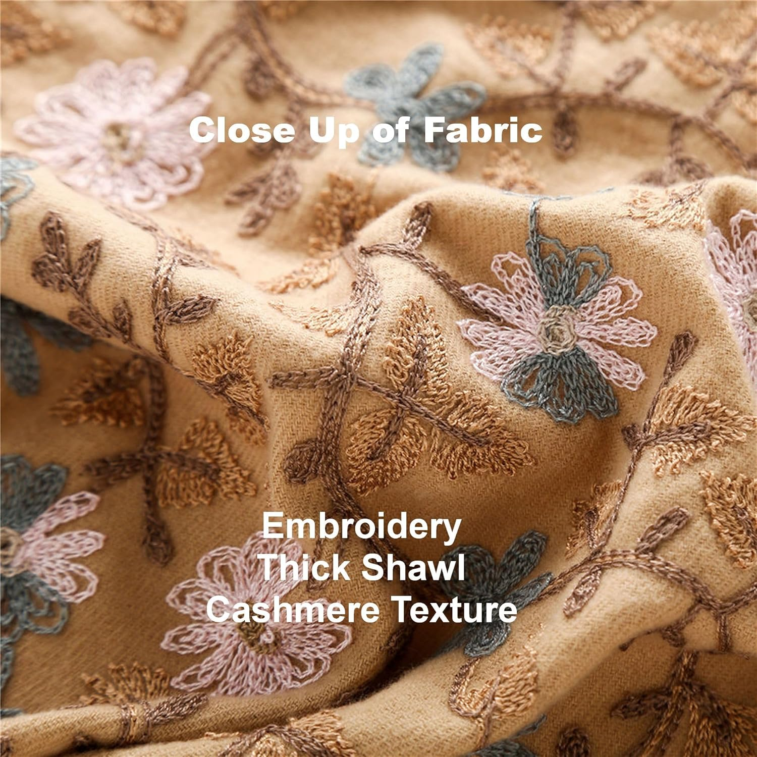 GFM&reg; Embroidered Cashmere Texture Wool Pashmina Shawl - Autumn-Winter - Valentine'S Mother;S Day Christmas (EMBSHL-A) image number 5