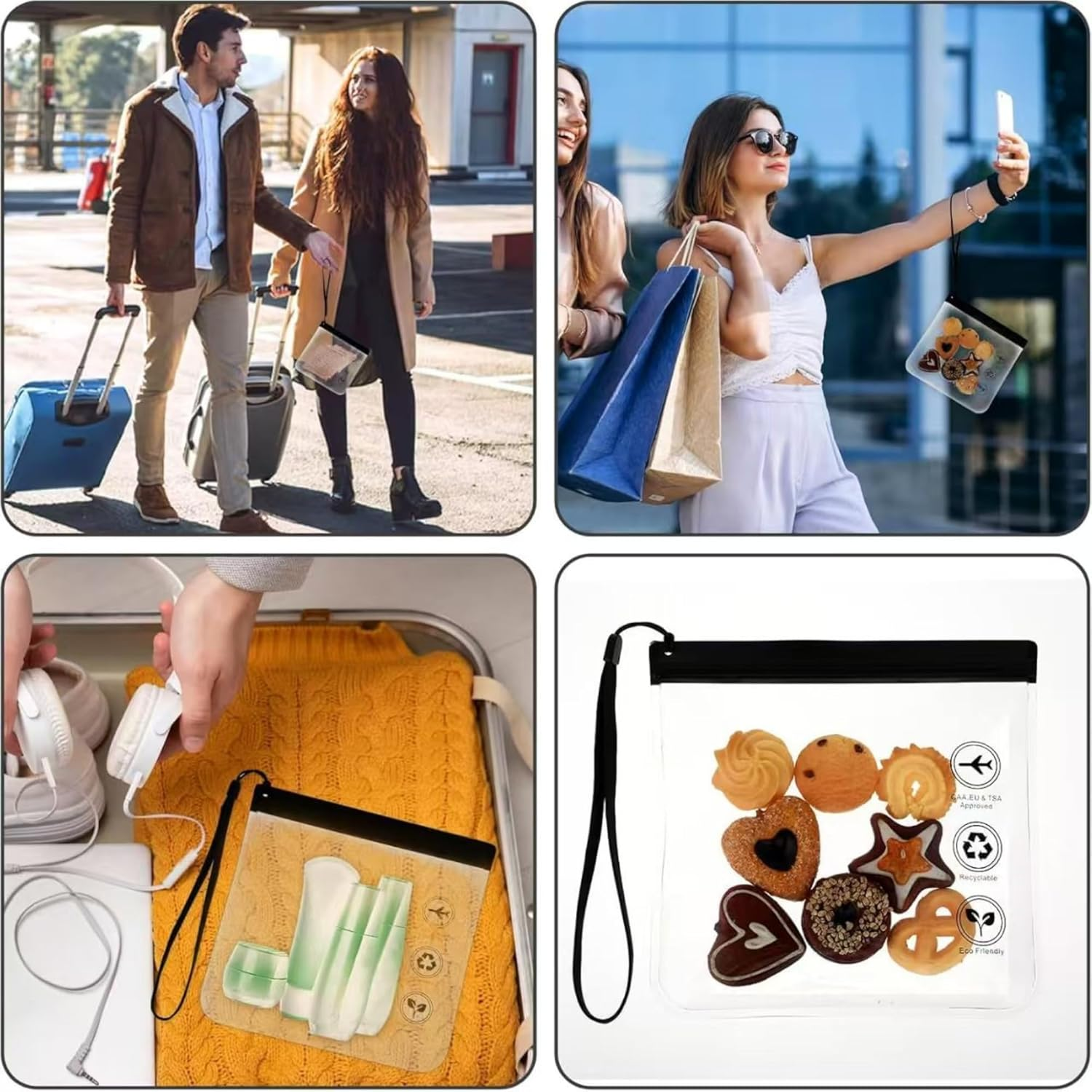 4Pcs Transparent Safety Wash Bag, Waterproof and Leak-Proof Travel Liquid Bag, EVA Waterproof Cosmetic Bag, Portable Travel Wash Bag,Black - Grey image number 5