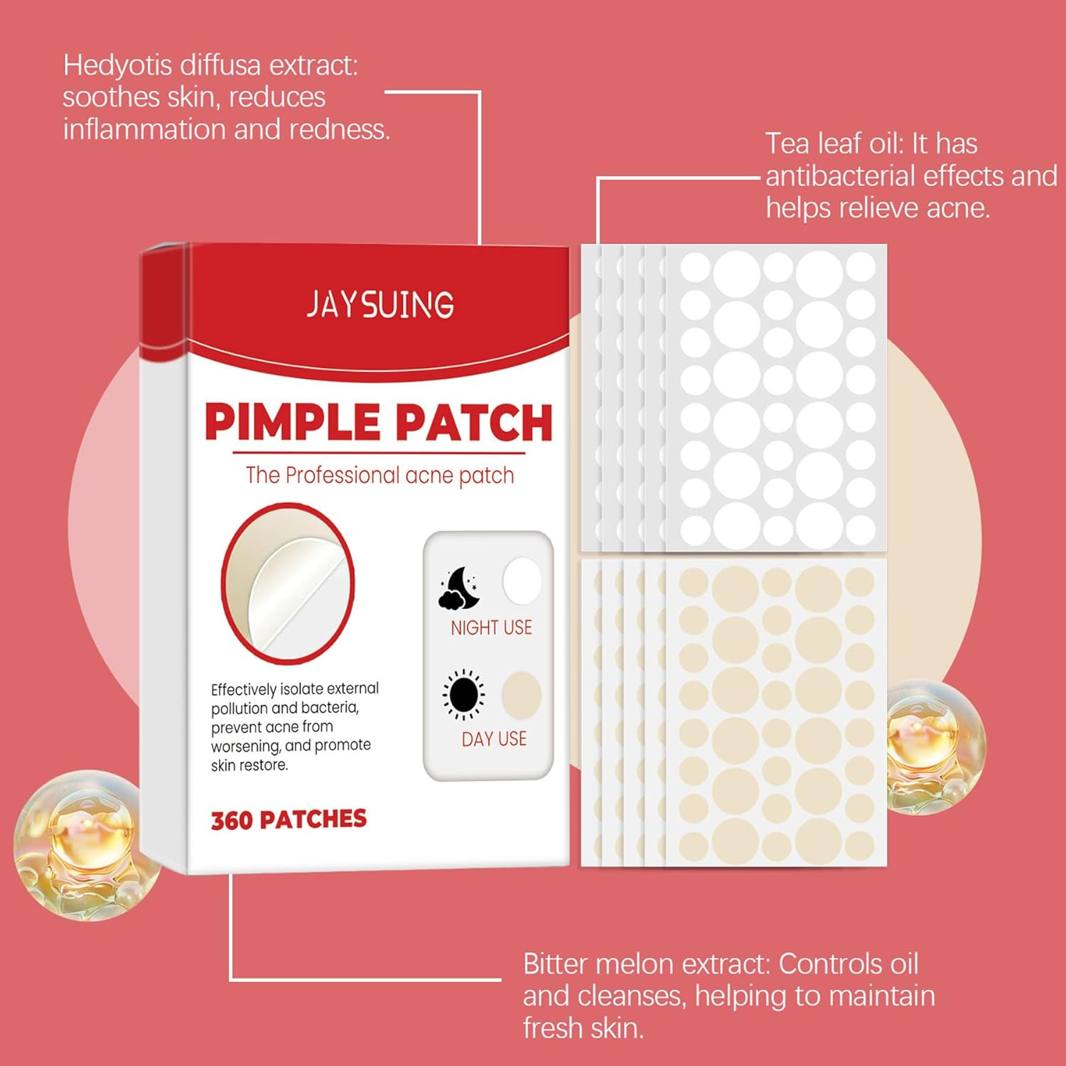 Acne Pimple Patch &ndash; 360Pcs Hydrocolloid Spot Stickers for Face, Invisible & Waterproof, Suitable for All Skin Types image number 4