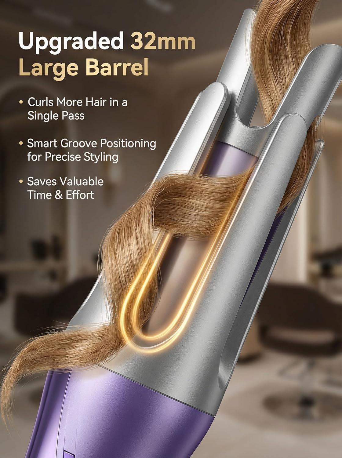 Cordless Automatic Hair Curler, 32Mm Rechargeable Rotating Curling Iron for Effortless Curls, 30S Fast Heat-Up with 3 Temp Settings & Anti-Tangle Tech (Gradient Purple) image number 1