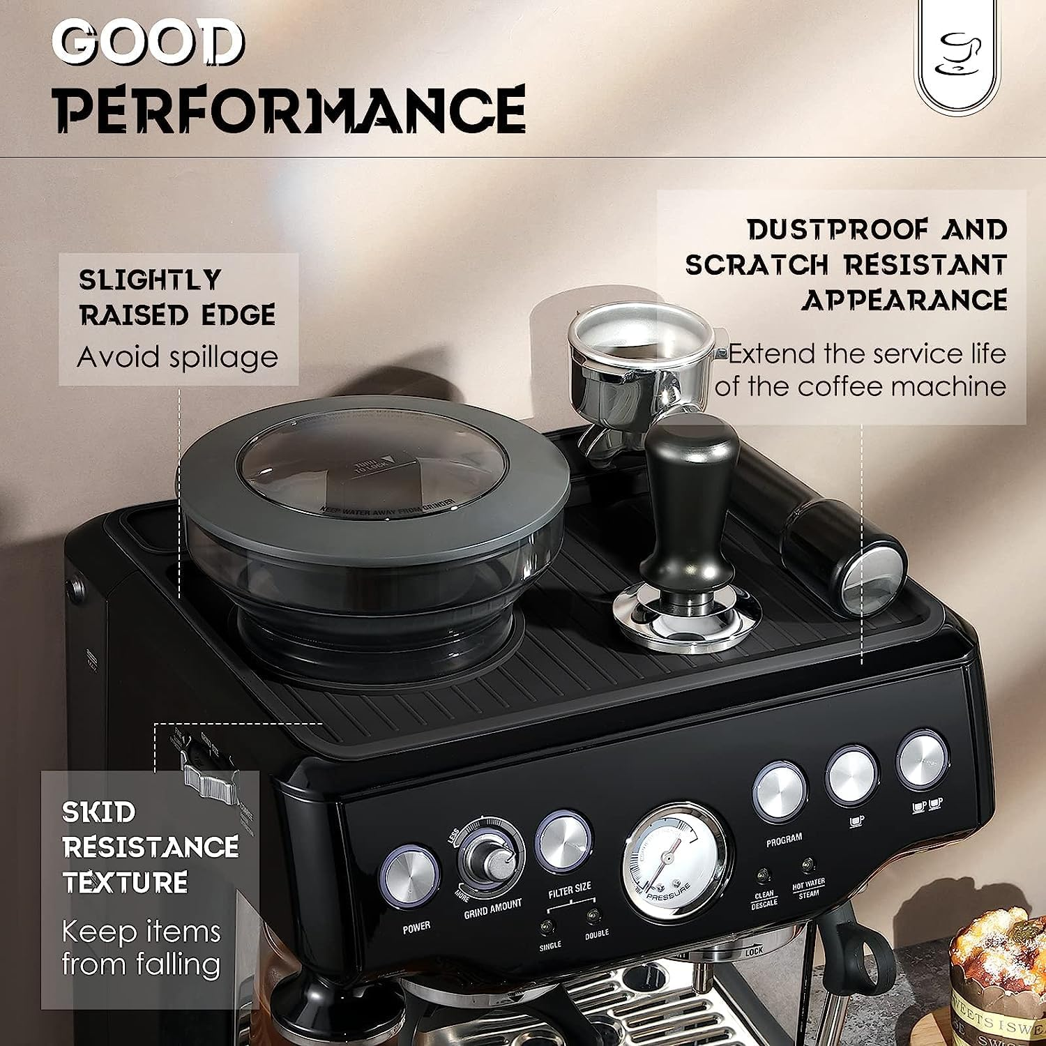 Silicone Coffee Machine Pad, Food-Grade Coffee Top Cover Mat Compatible with Breville 870/880 Coffee Machine, Waterproof Heat Resistant Non-Slip Silica Gel Pad Coffee Maker Accessory (Black) - Black image number 6