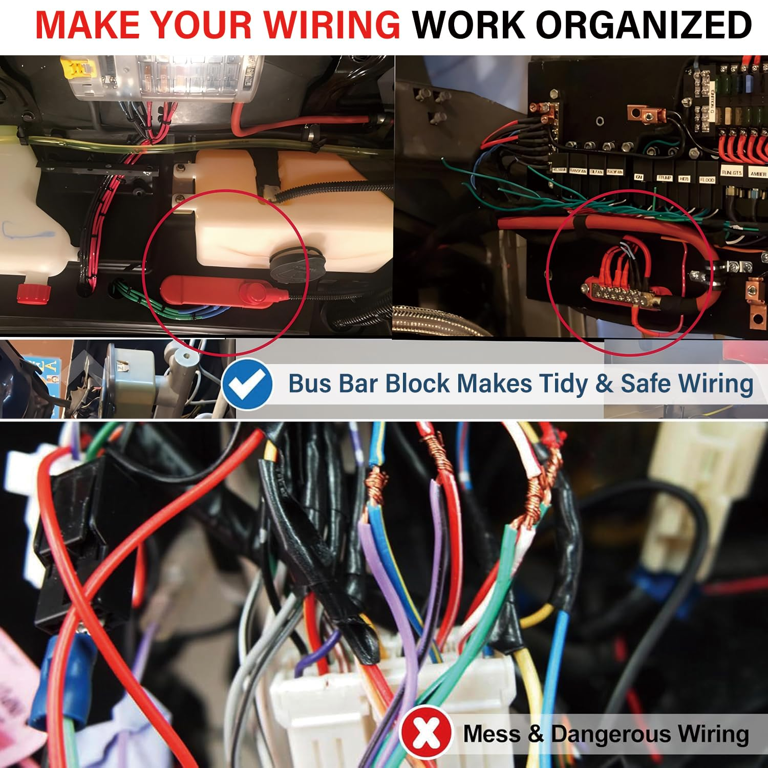 12V 150A Power Distribution Block, 1/4" Stud Marine Bus Bar with 34Pcs Terminal & 2Pcs Protective Cases, Battery Terminal Block for Boat Automotive Solar Wiring (Black+Red) image number 2