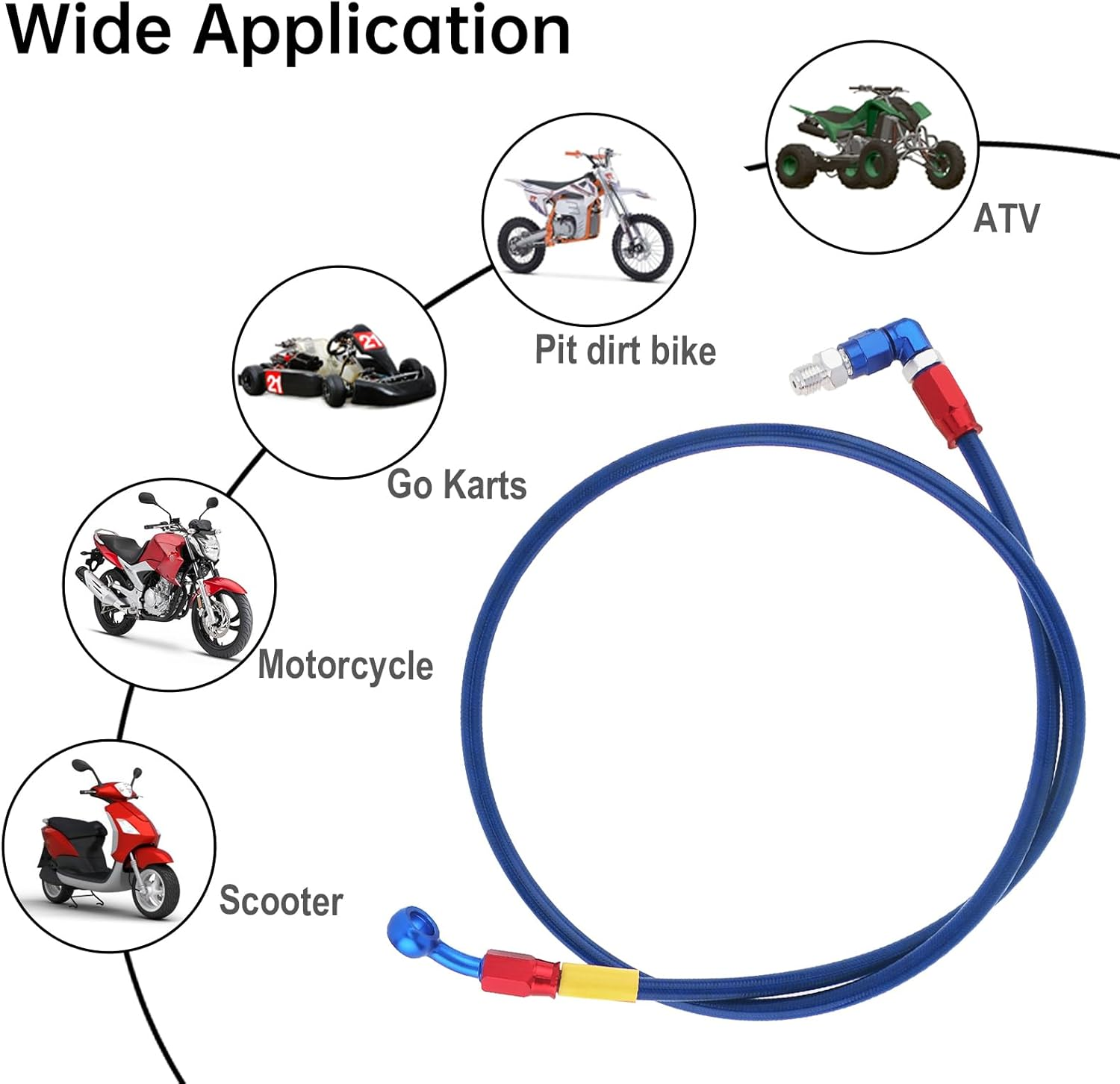 Windance 39Inch/100Cm 28 90 Degree M10 Brake Line Fit for Motorcycle Scooter ATV Dirt Pit Bike, Stainless Steel Braided Hydraulic Brake Oil Hose (Blue) image number 2