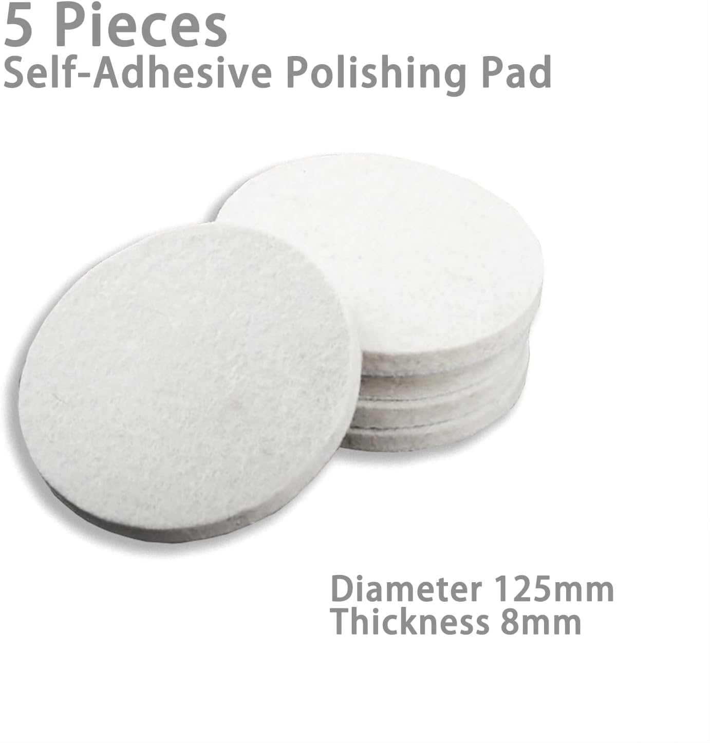 5Pcs 125Mm(5Inch)*6Mm(D*T) Wool Felt Polishing Pad for Polishing Glass Plastic Metal Marble, Buffing Wheel Polish Pad for Kitchen Bathroom Random Orbital Sander