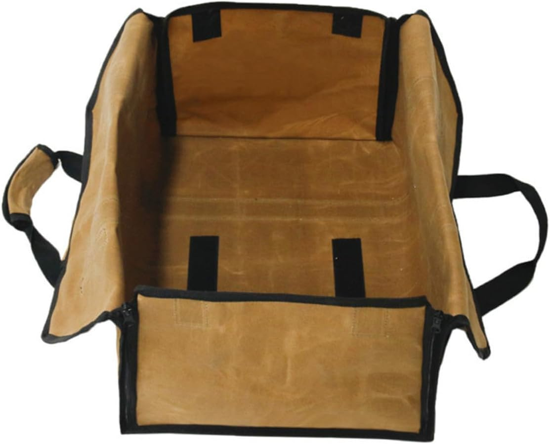 Capacity Waxed Canvas Log Tote Firewood Carrier Bag with Handles and Metal Buckle for Outdoor Camping Indoor Firewood Storage and Transport image number 3