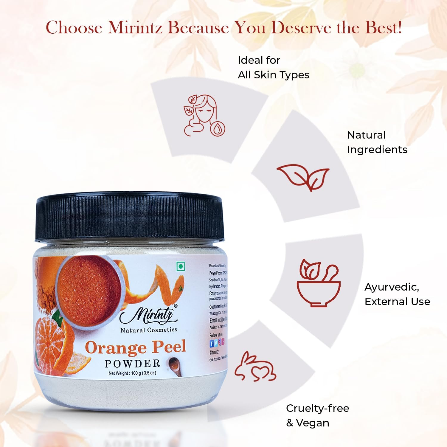Mirintz 100% Natural Orange Peel Powder | (100 Gms) Pure Orange Face Peel Mask for Cosmetics & Skincare | Ayurveda Products Vitamin C Face Mask | Orange Skin Peeling Powder for Face | image number 4