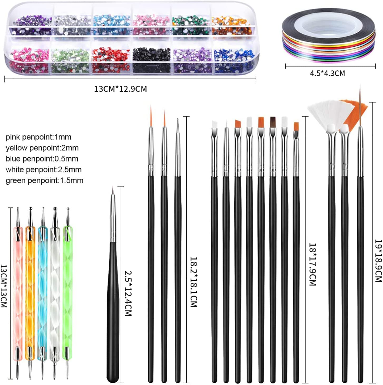 BEETIY Nail Art Tool Sets Nail Art Brush, 3D Nail Art Decorations Kit with Nail Pen Designer Dotting Tools Colors Holographic Butterfly Nail Glitter Foil Flakes Nail Tape Strips and Multi-Color Nails Rhinestones Art Stickers image number 3