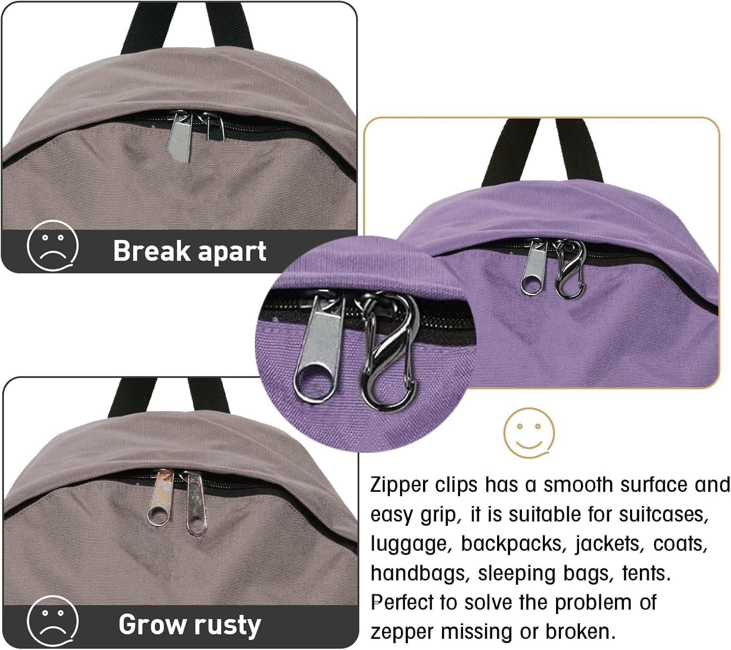 9 Pieces Zipper Lock Clips - 3 Colors Pull Replacement for Theft Deterrent, Dual Opening Backpack and Carabiner to Keep Closed image number 4