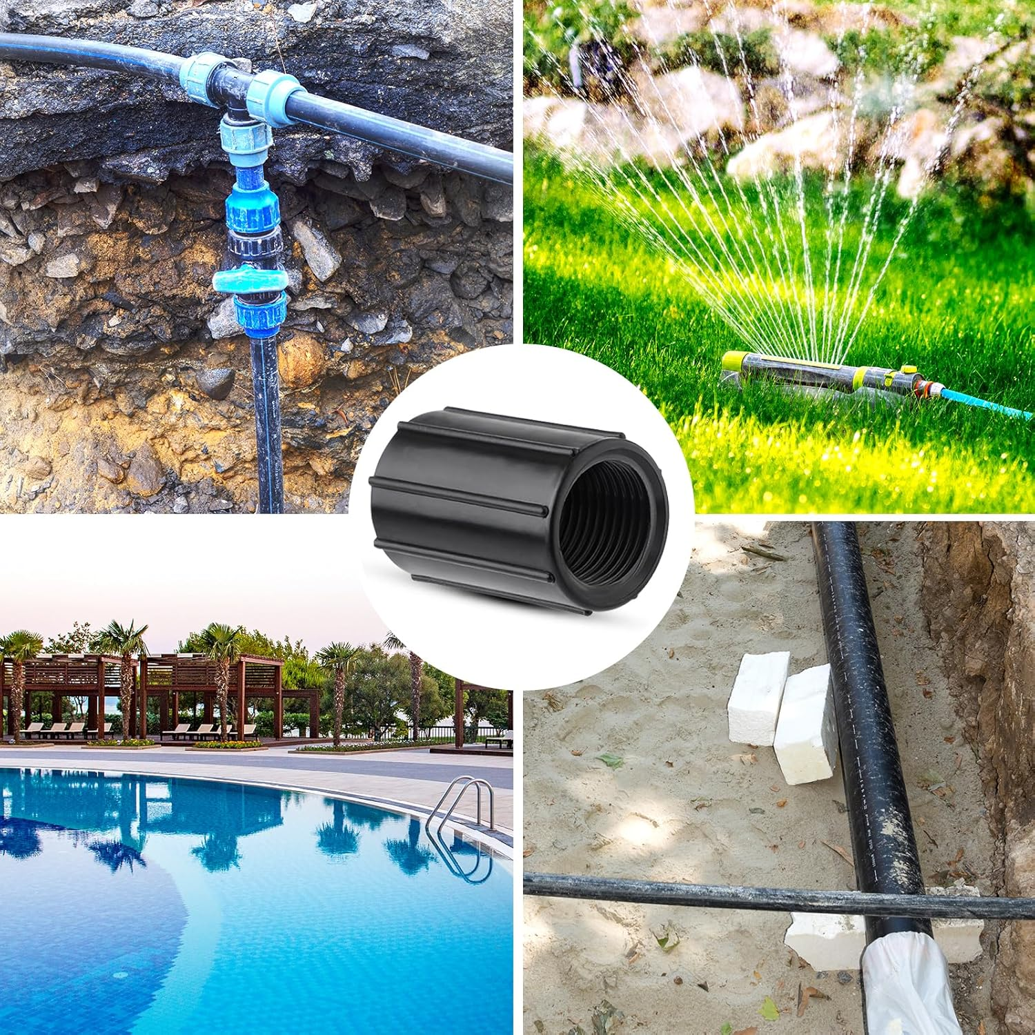 PEUTIER 10Pcs 1/2 Inch Female Threaded PVC NPT Connector, Double Female Thread Coupling Sprinkler Pipe Riser Adapter Irrigation System Accessories for Yard Lawn Garden image number 5