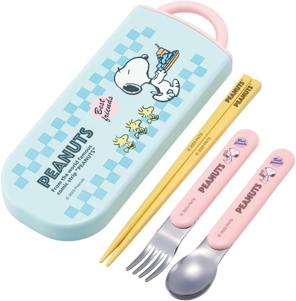 Skater TACC2AG-A Bento Trio Set, Chopsticks, Spoon, Fork, Snoopy 80S Cafe, for Kids, Antibacterial Treatment, Easy to Open Slide Type, Made in Japan image number 6
