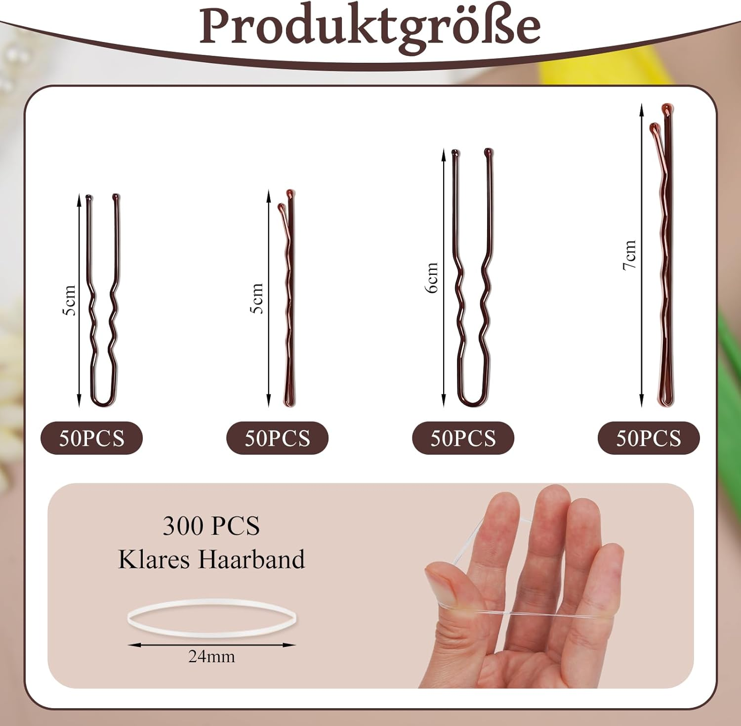 Pack of 500 Bobby Pins Brown Set - U-Shaped Hair Clips (2 Inches, 2.36 Inches), Wave Shape Invisible Hair Pins (2 Inch 2.75 Inches), Transparent Hair Bobbles with Storage Box, for Weddings, Bridal image number 3