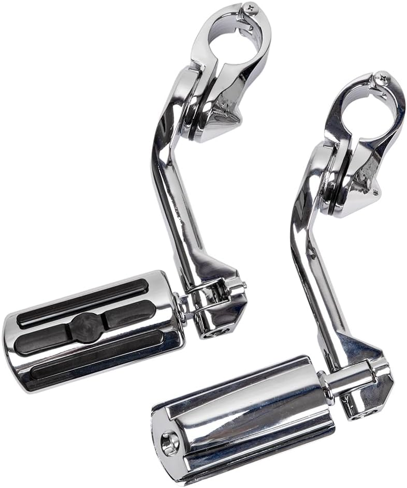 HY-SPEED Motorcycle Highway Pegs Crash Bar with 1.25" Engine Guard Adjustable Foot Peg Compatible with Touring Street Glide Electra Glide Road King Softail Long Angled Chrome image number 3
