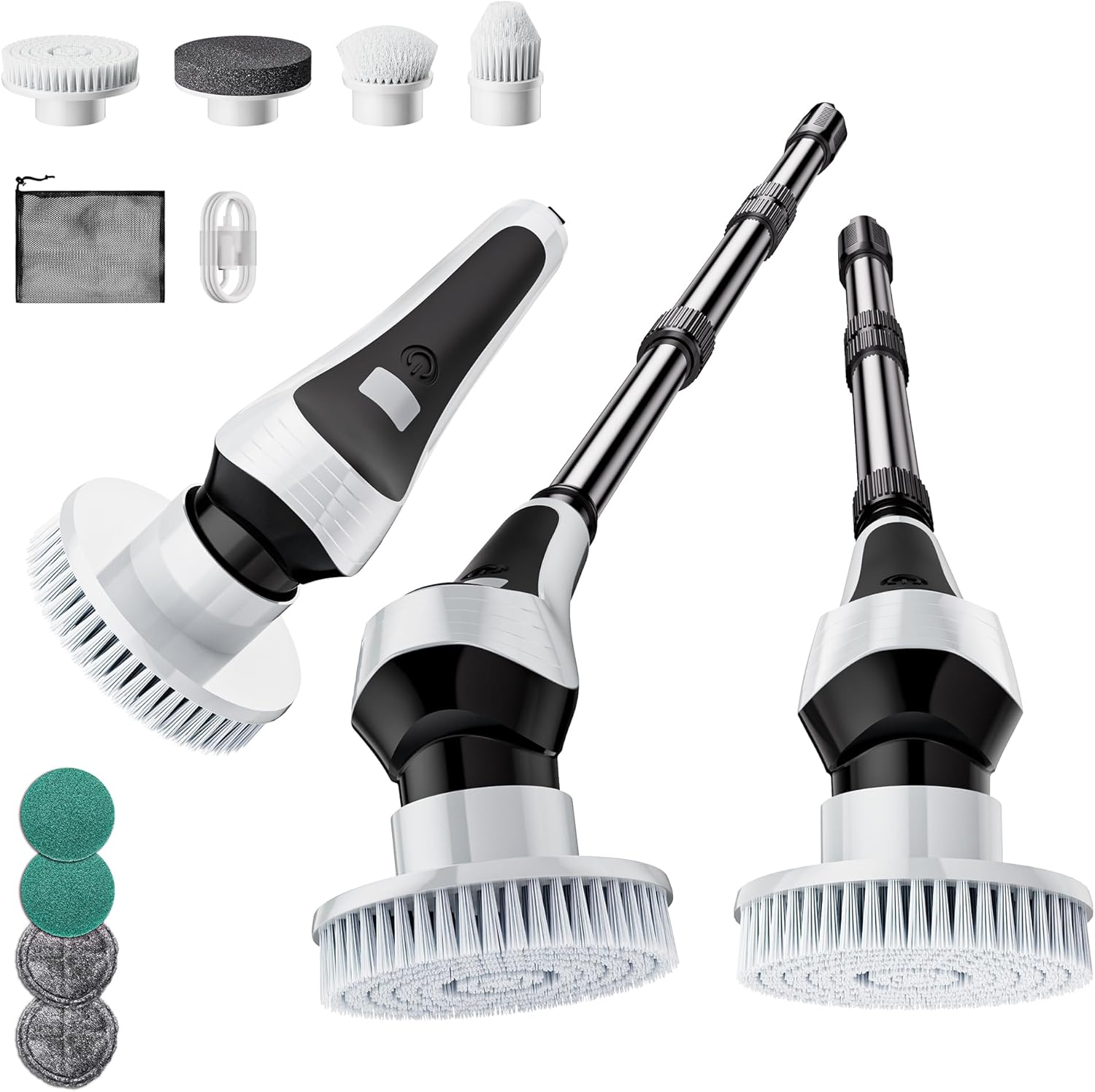 Electric Spin Scrubber,Cordless Cleaning Brush with Power Display Screen,Ip68 Waterproof Shower Cleaning Brush with 8 Replaceable Brush Heads,Adjustable & Detachable Handle and 2 Adjustable Speeds