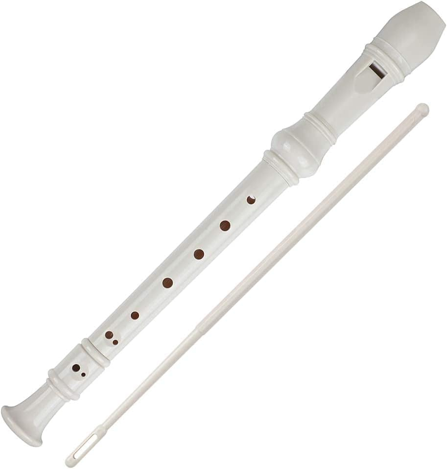 Soprano Recorder, 8-Hole Plastic Flute for Kids - Beginner School Flute with Cleaning Stick and Instruction Manual (White)