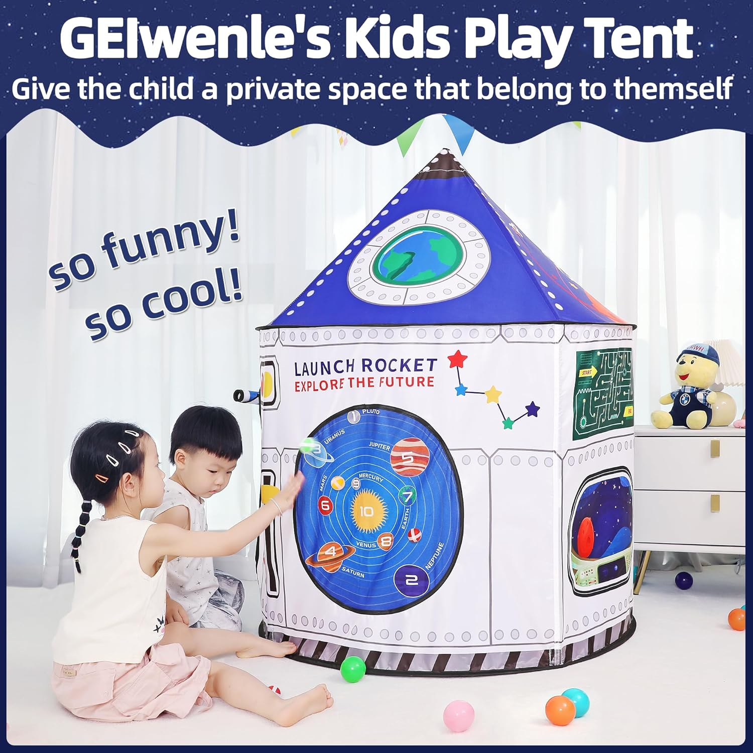 Rockets Kids Play Tent for Indoor Outdoor Astronauts Spaceship Play Tent Kids Playhouse Pop up Tent Baby House Rocket Planets Space Castle Playhouse for Boys & Girls Birthday Gift image number 2