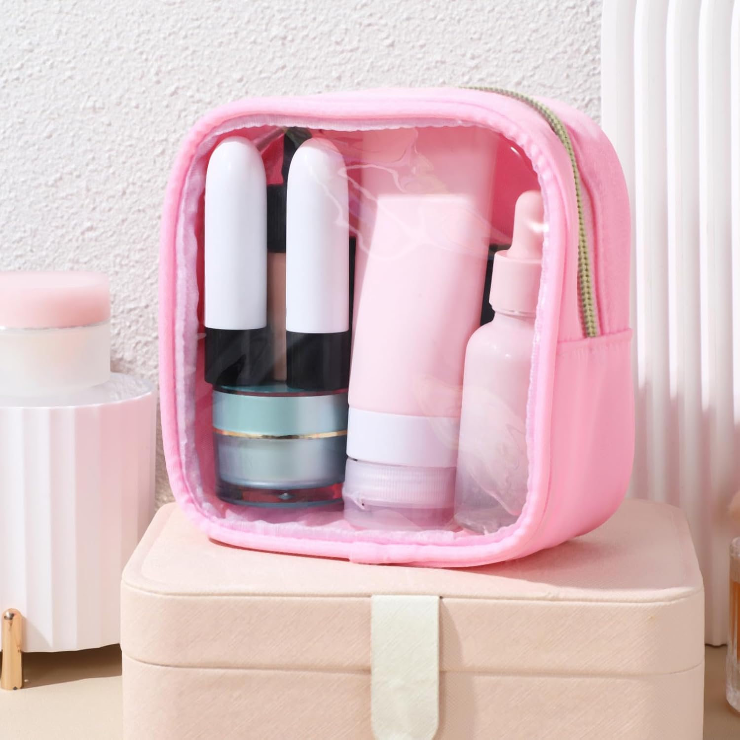 DDPOND Mini Clear Makeup Pouch Zipper Travel Cosmetic Bag for Skincare Earphones Durable Storage with Clear Front for Easy Access Toiletry Bag for Women Men image number 4