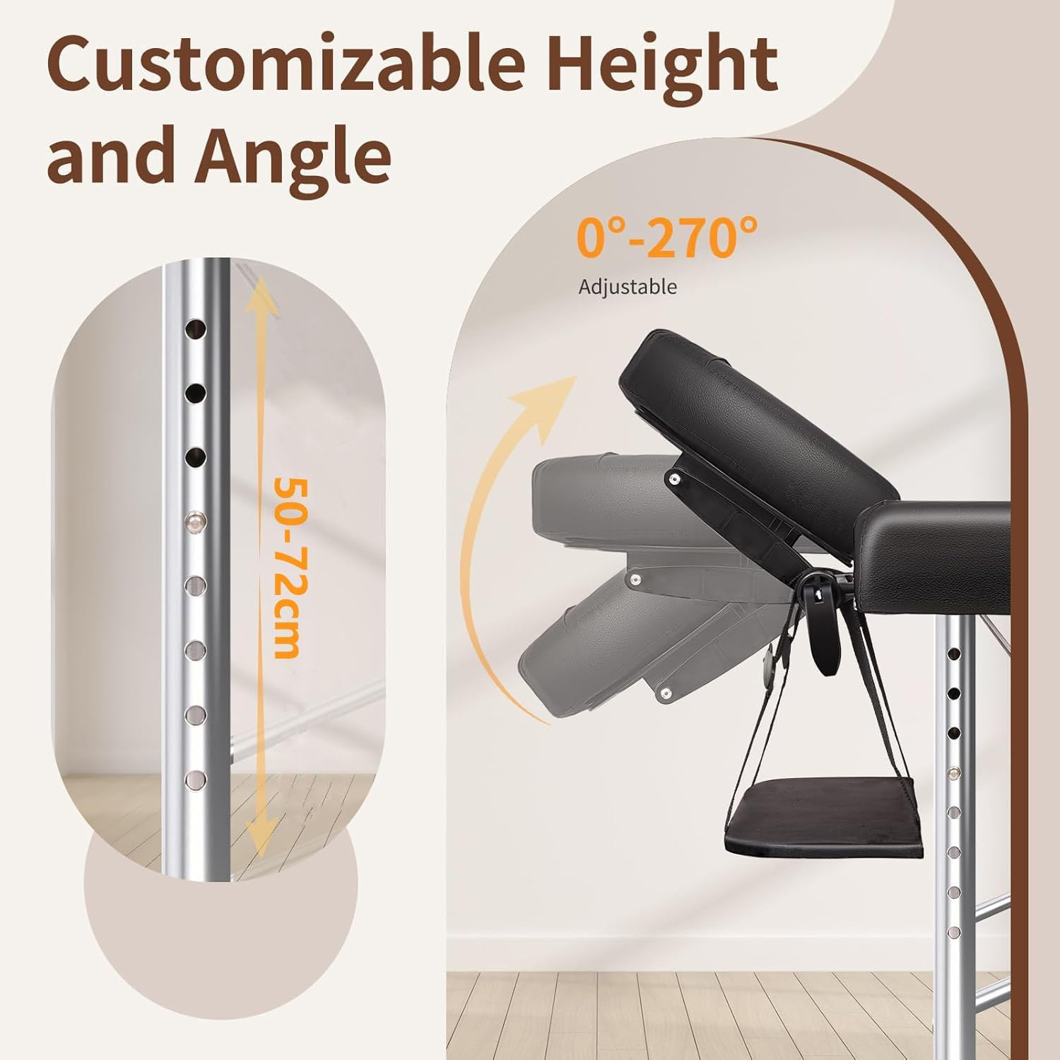 Massage Table Black 60M Portable Aluminium, Massages Therapy Bed, Folding Beauty Spa Waxing Tables Headrest 3 Fold Chair Carry Bag Beds, Black image number 6