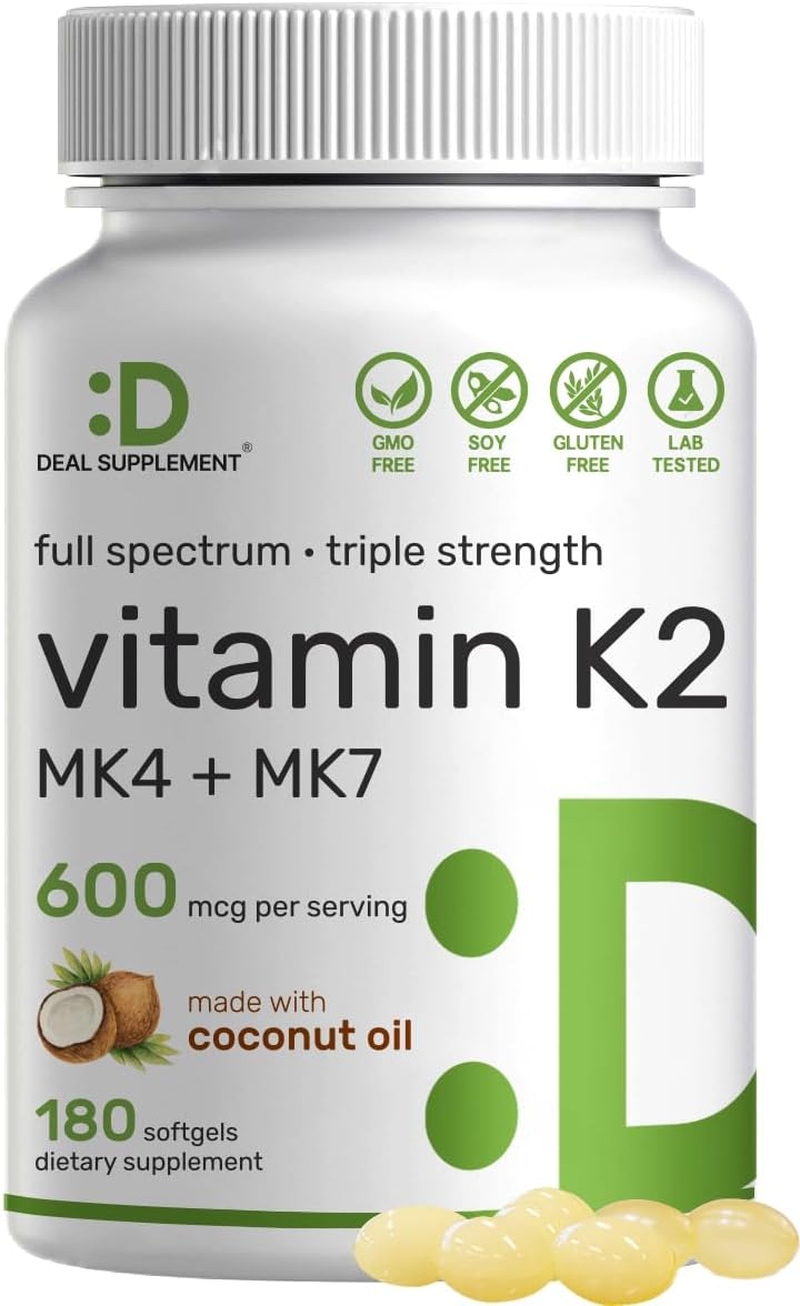 Vitamin K2 Supplement 600Mcg, 180 Virgin Coconut Oil Softgels &ndash; Full Spectrum MK-7 & MK-4 Forms, High Absorption, Triple Strength K Vitamins &ndash; Bone, Joint, & Immune Support &ndash; Non-Gmo image number 4