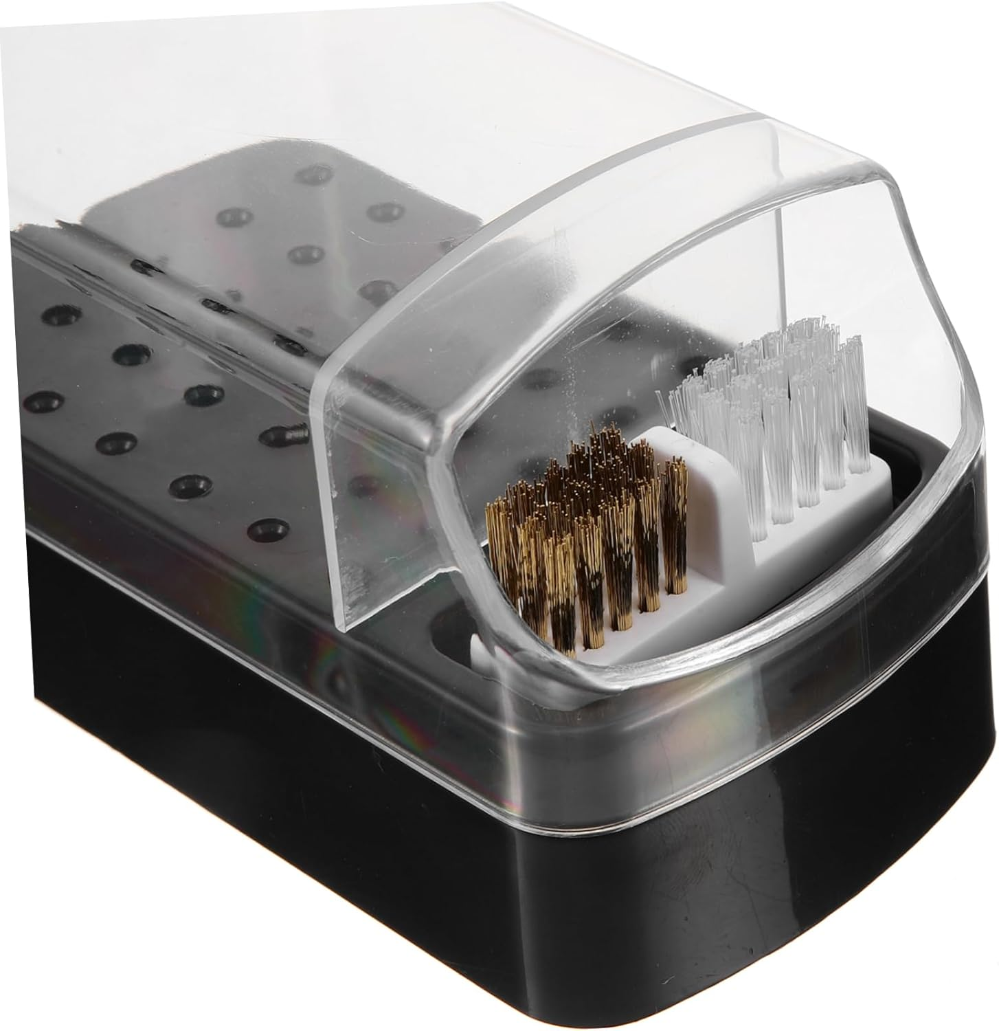 Nail Drill Bit Storage Container with 30 Holes Black Manicure Organizer Box Dustproof Display Case for Professional Nail Technicians with Cleaning Brush