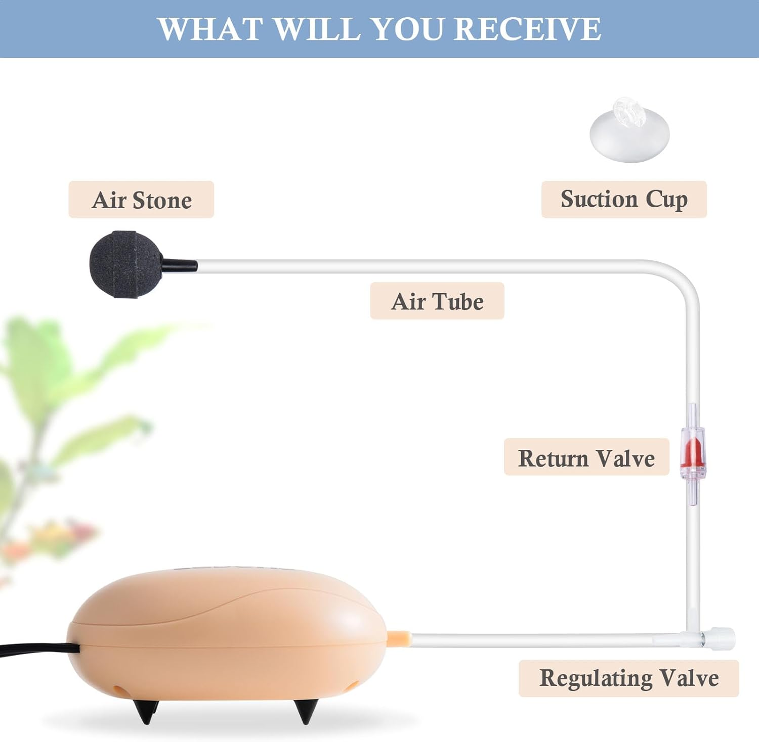 FEDOUR Mini Aquarium Air Pump, Quiet Fish Tank Oxygen Pump with Single Outlet, Aquarium Air Bubbler with Complete Accessories for up to 75L Fish Tanks, Betta Tanks, Shrimp Tanks image number 3