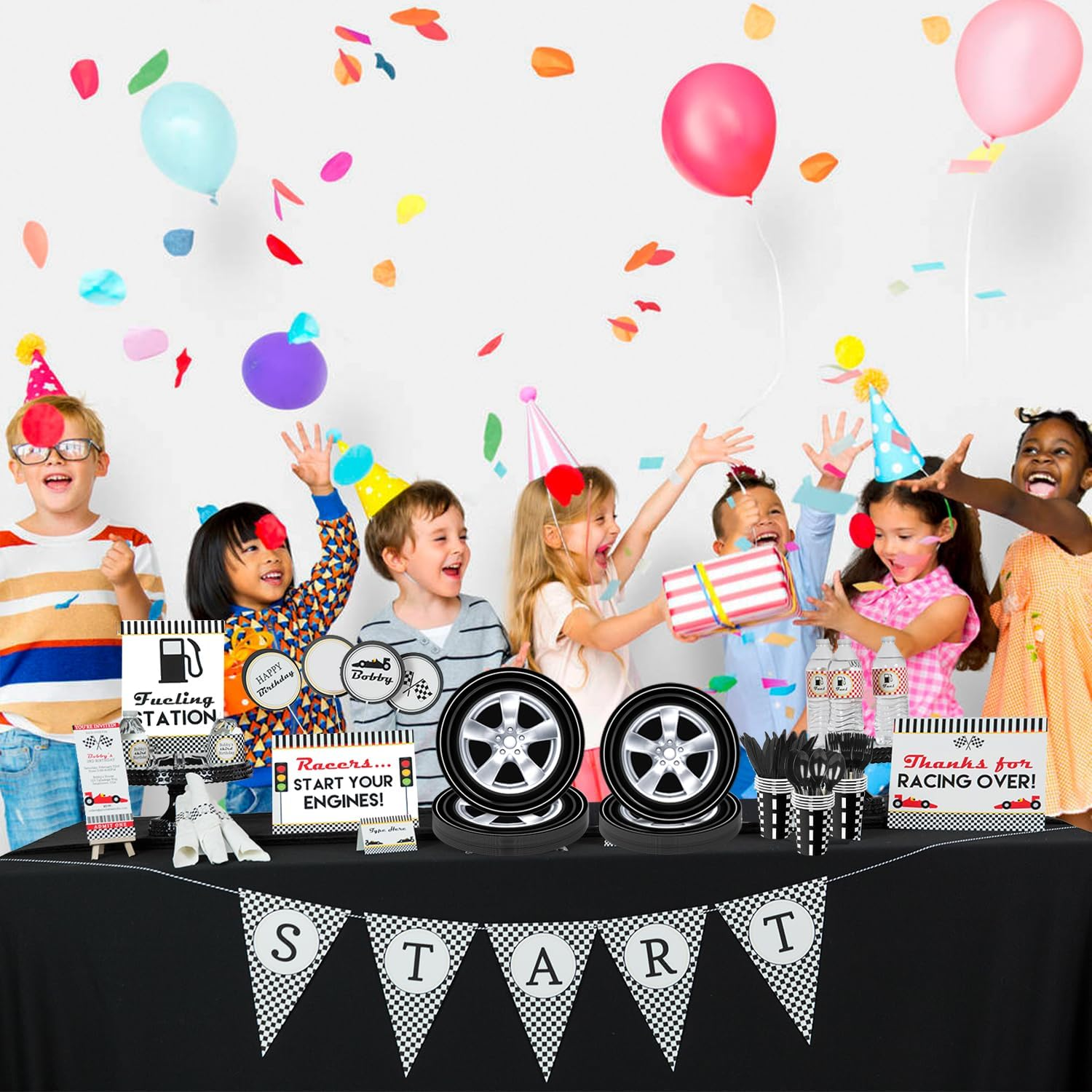 QIYANPAX 168 PCS Race Car Party Decorations - Cars Birthday Supplies Includes Plates, Napkins, Cups, Cutlery for Kids Boys Party, Serves 24 image number 2
