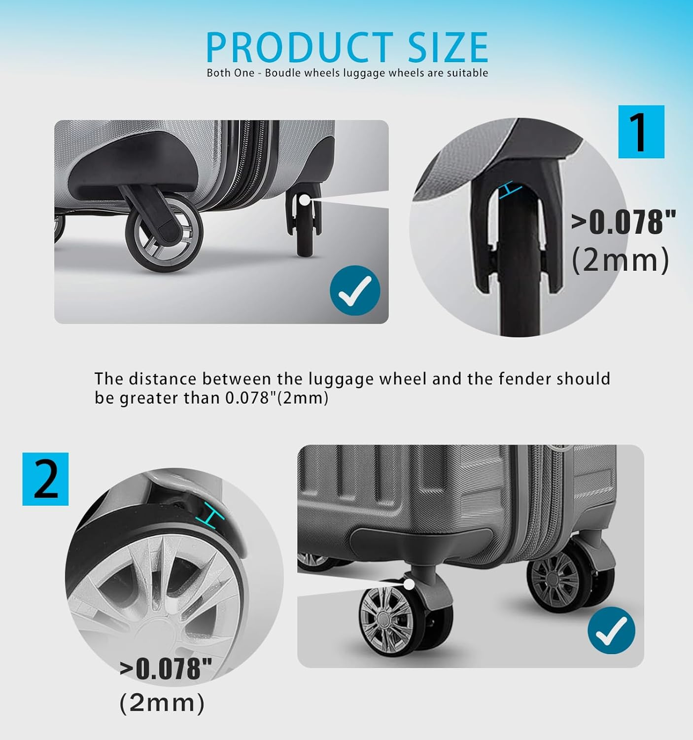 Sfrvkly 8 Pack Luggage Wheel Covers,Adhesive Silicone Silent Luggage Wheel Suitcase Wheel Covers Protector Covers Cover for Carry-On Luggage 2-3 Inches - Blue image number 2