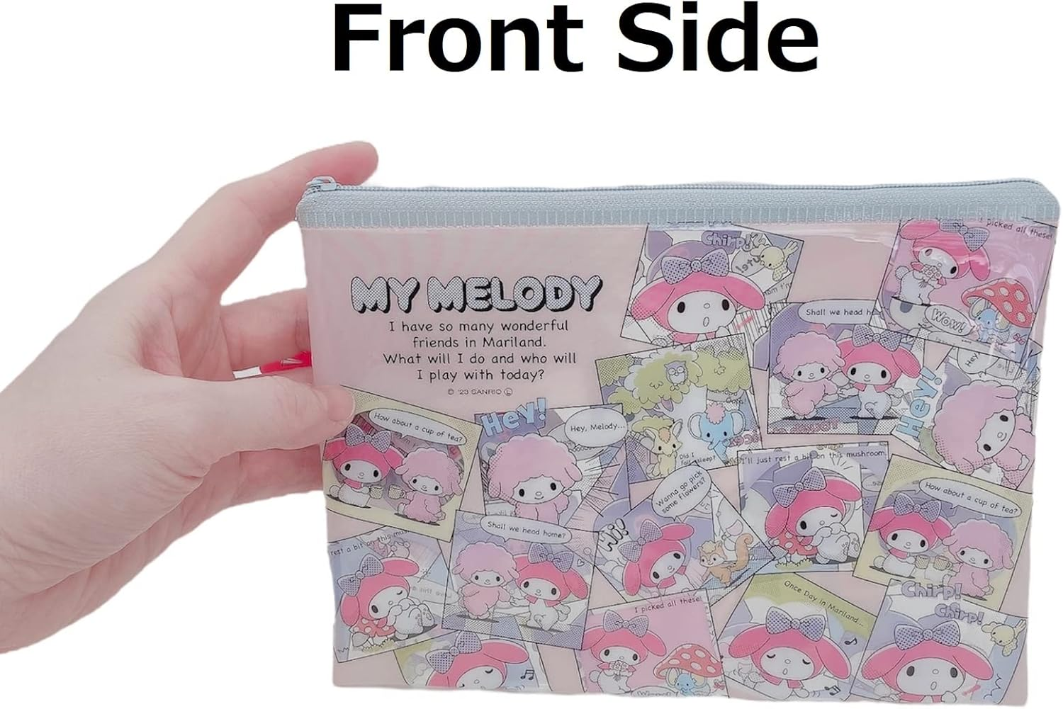 Friend Sanrio My Melody &times; Kuromi Accessories Cosmetic Flat Vinyl Pouch Zipper Case Bag 7.9 in (W) &times; 5.5 in (H) &times; 0.4 in (D) (Comics), Pink, Purple, Size: about 7.9 in (W) &times; 5.5 in (H) &times; 0.4 in (D), image number 1