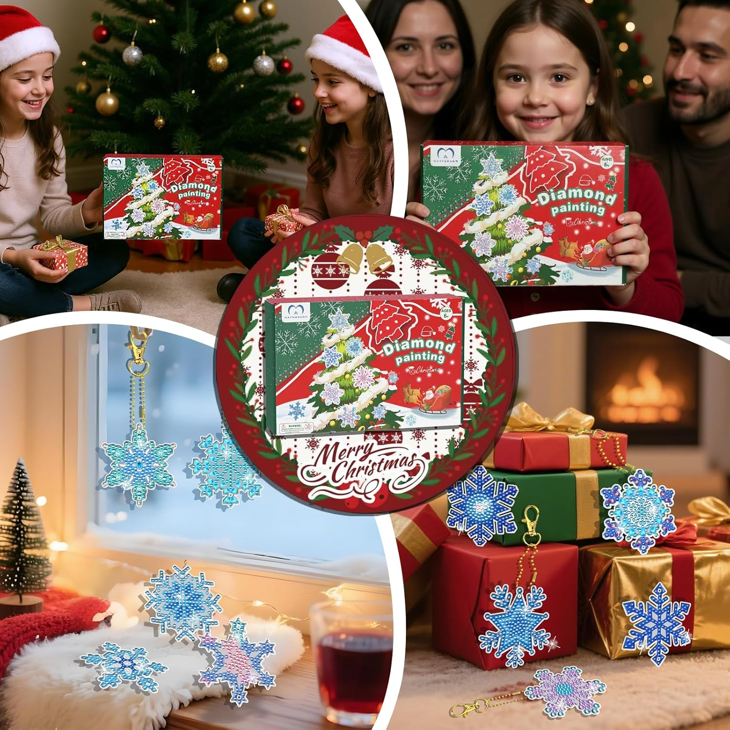 MATHARAGO 20 Pcs Snowflakes Diamond Art, 5D DIY Double-Sided Christmas Ornaments Pendants, Diamond Painting Keychains for Christmas and Daily Decoration（Various） image number 1