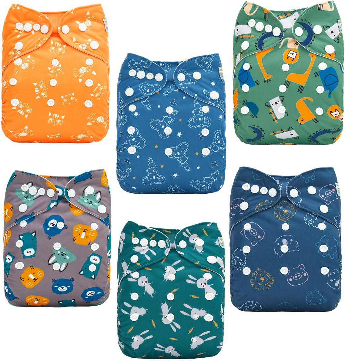 ALVABABY Baby Cloth Diapers 6 Pack with 12 Inserts Cloth Diaper Covers Adjustable Washable Reusable for Baby Girls Boys 6DM115-AU