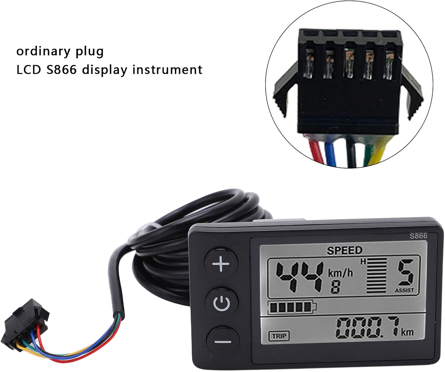 S866 LCD Display, Waterproof Bike Computer, 24V 36V 48V Electric Bicycle LCD Display Meter Large Screen E Bike Display Meter Control Panel with SM Plug for Electric Bicycle Scooter image number 2