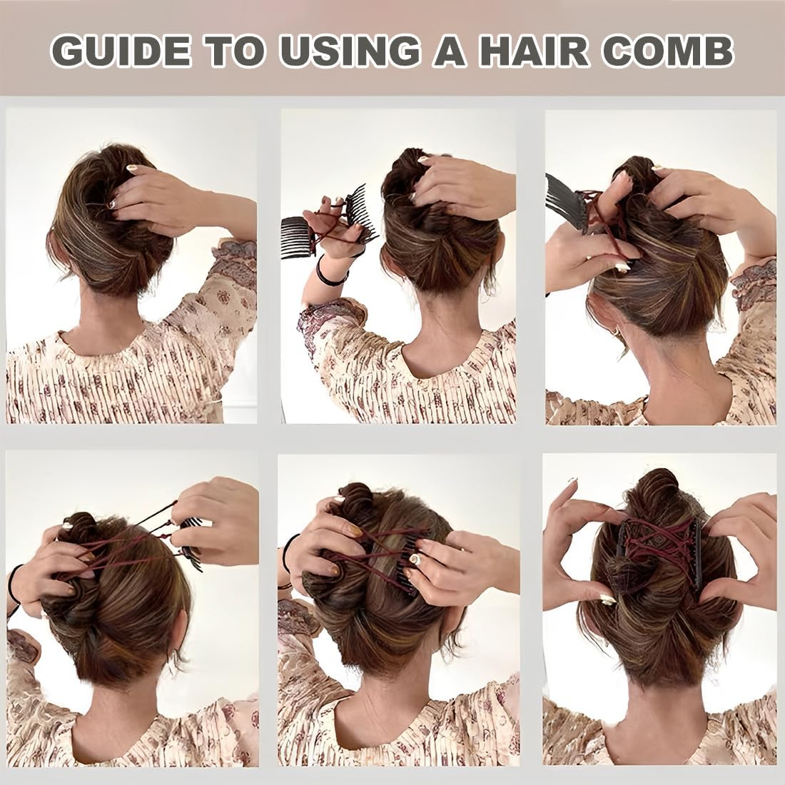 2 Pieces Elastic Hair Clips Double Comb Hair Bands Elastic Magic Combs for Thick Hair Vintage Adjustable image number 3