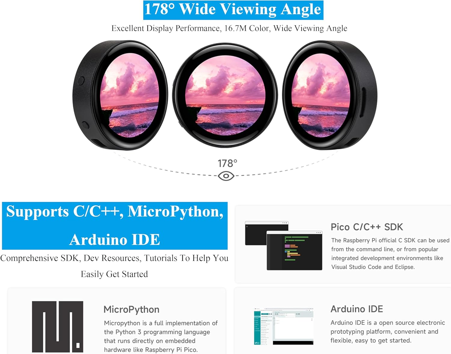 RP2350 1.43Inch AMOLED Touch Display Development Board, 466X466, SPI Interface, RP2350 Chip with AMOLED Screen Rich Interfaces, for Development of RP2350 HMI Applications, with CNC Metal Case image number 2